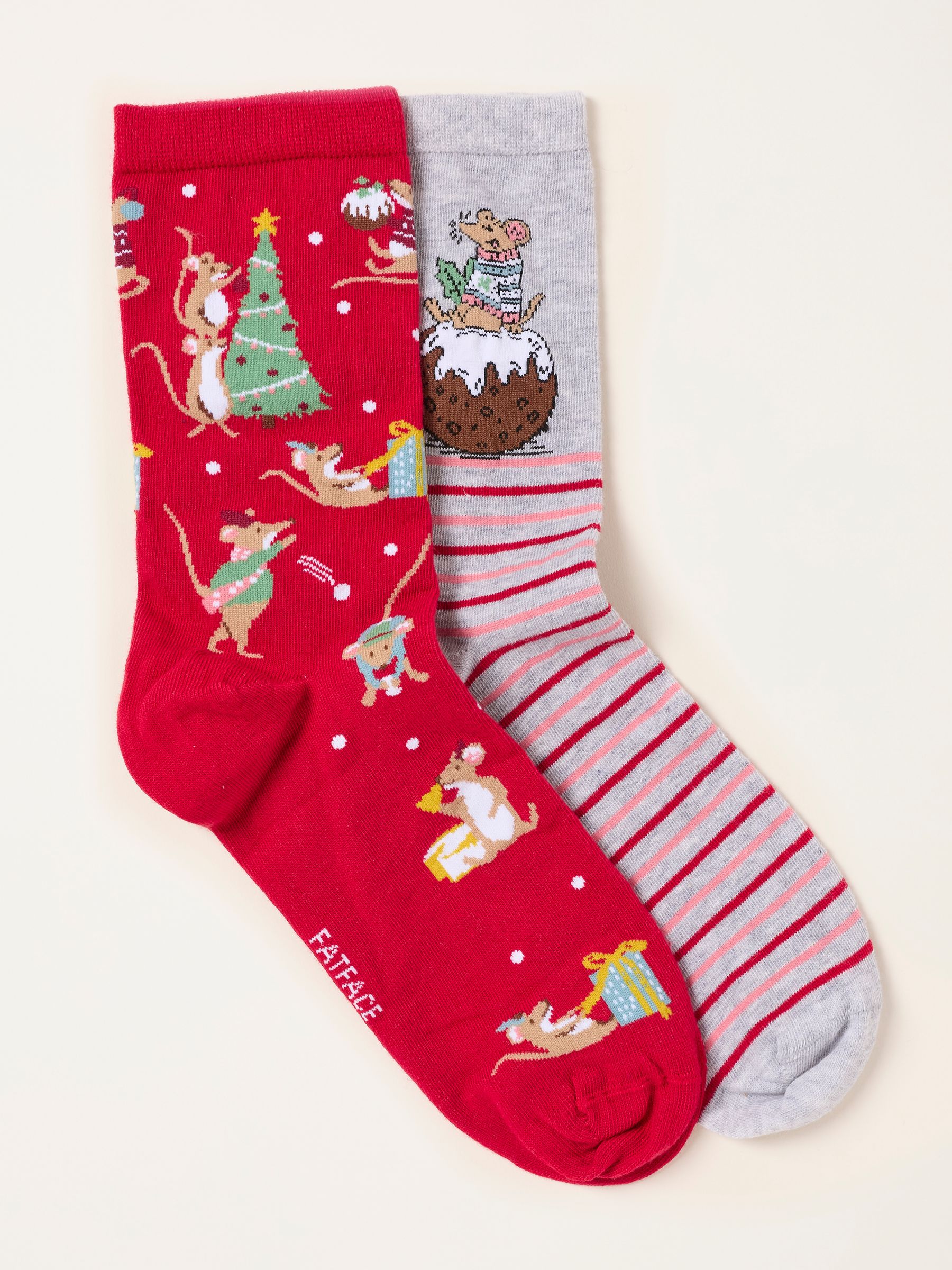 Multi 2 Pack Shelter Christmas Mouse Socks in a Box - Image 2 of 3