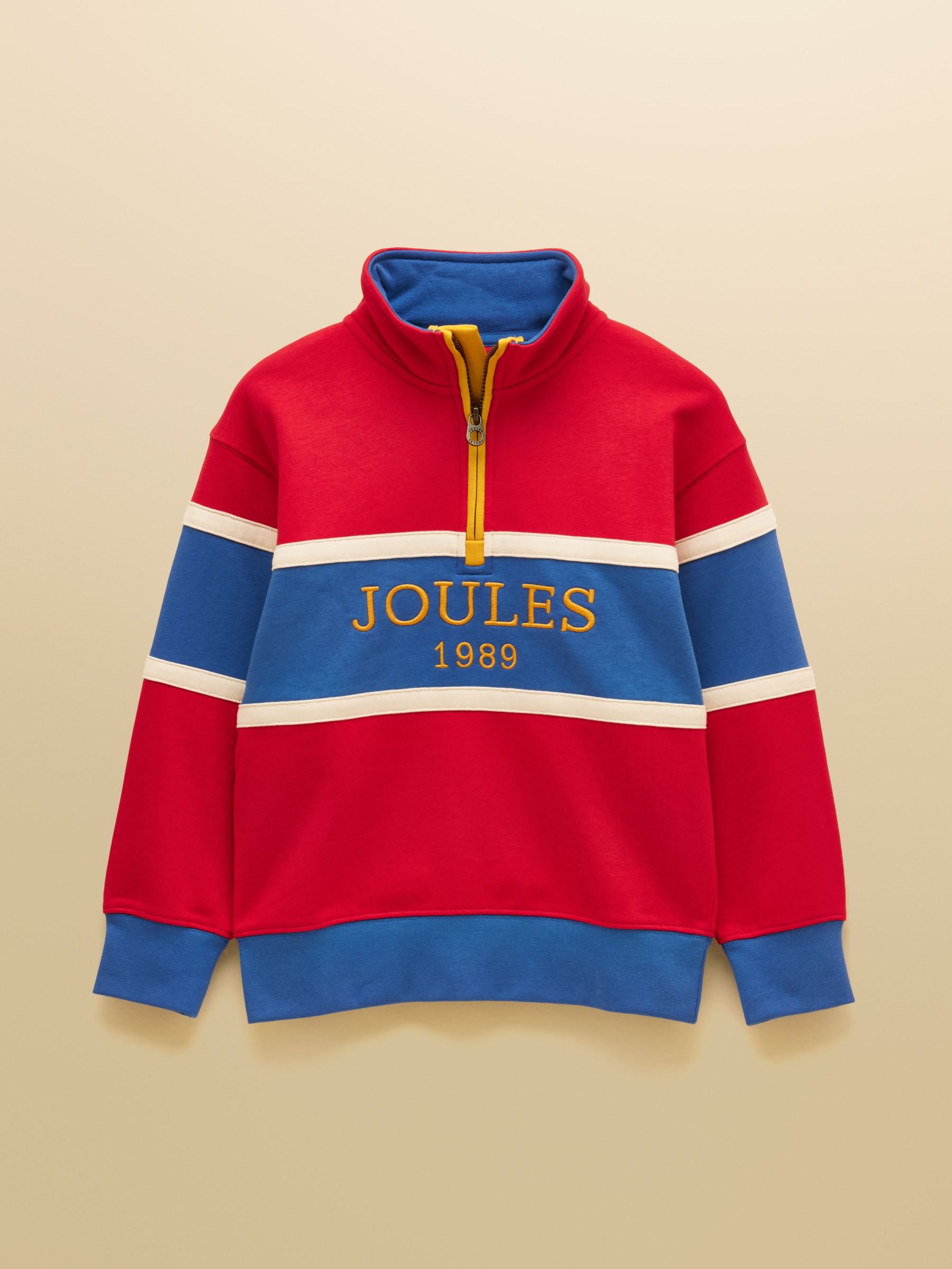 Kids' Alfie Red Colourblock Quarter Zip Sweatshirt - Image 1 of 4 Kids' Alfie Red Colourblock Quarter Zip Sweatshirt - Image 1 of 4