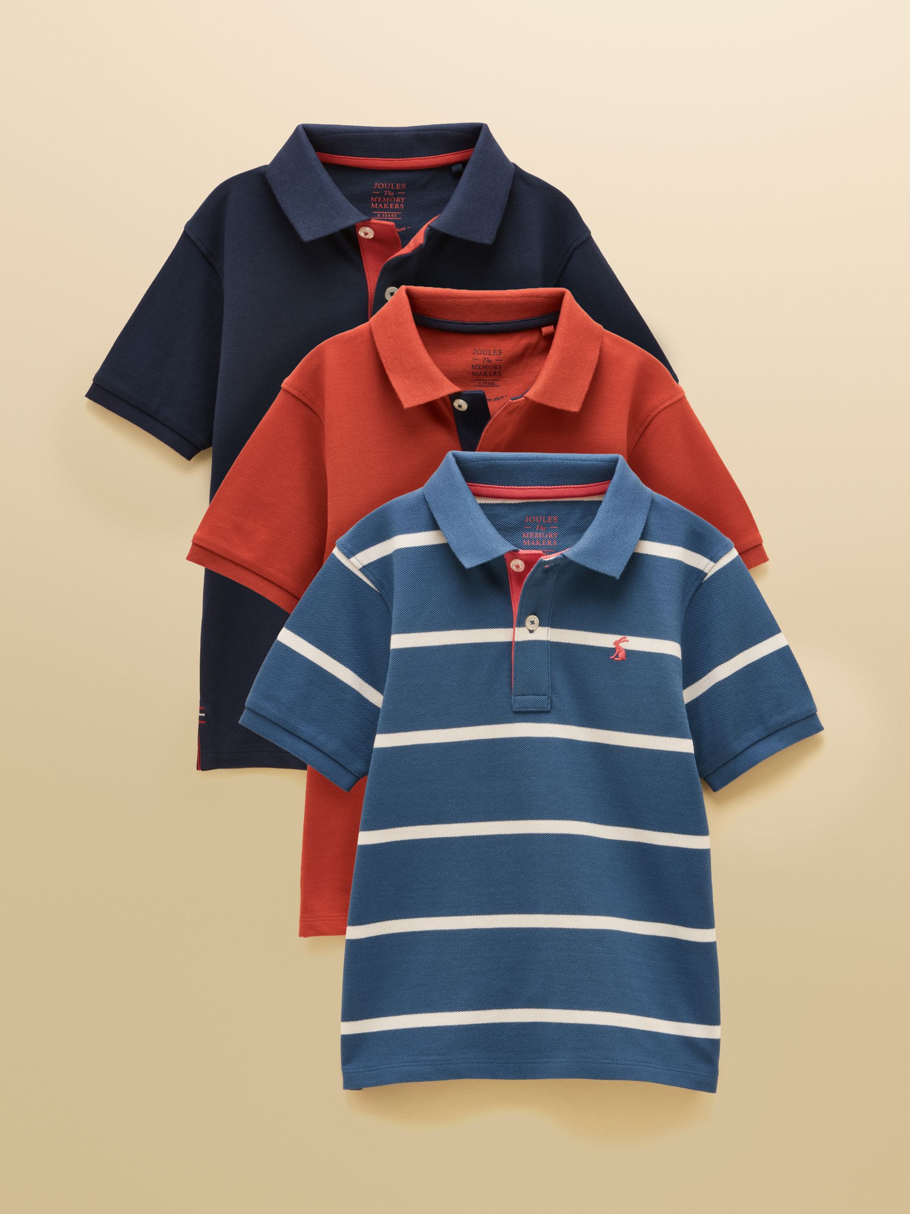 Boys' Woody 3 Pack Navy/Rust/Ink Blue Cotton Polo Shirts - Image 1 of 7