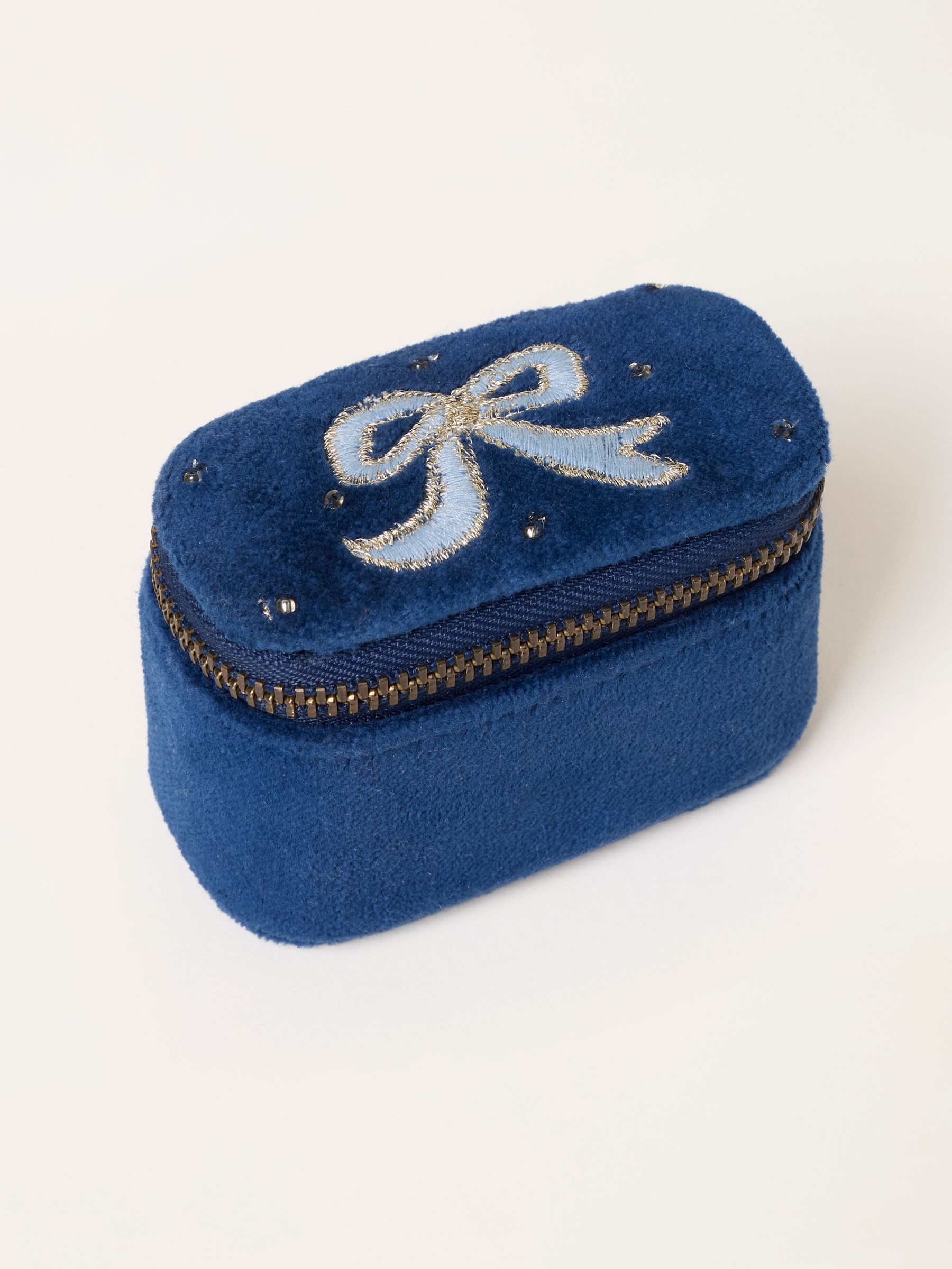 Navy Bow Embroidered Mini Jewellery Box - Image 1 of 3