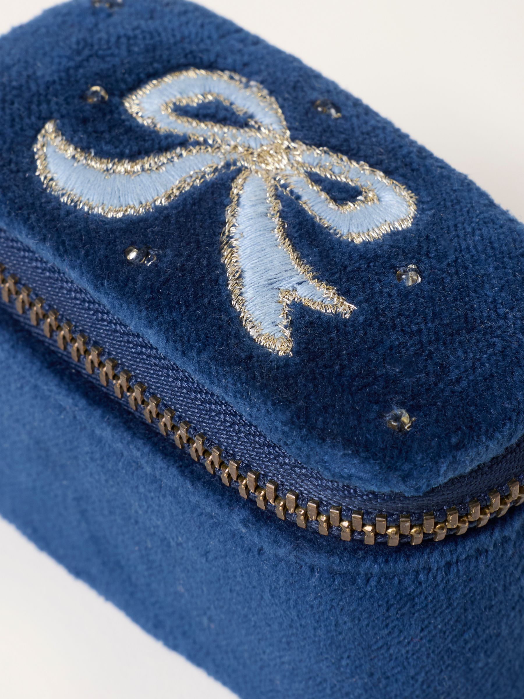 Navy Bow Embroidered Mini Jewellery Box - Image 3 of 3 Navy Bow Embroidered Mini Jewellery Box - Image 3 of 3