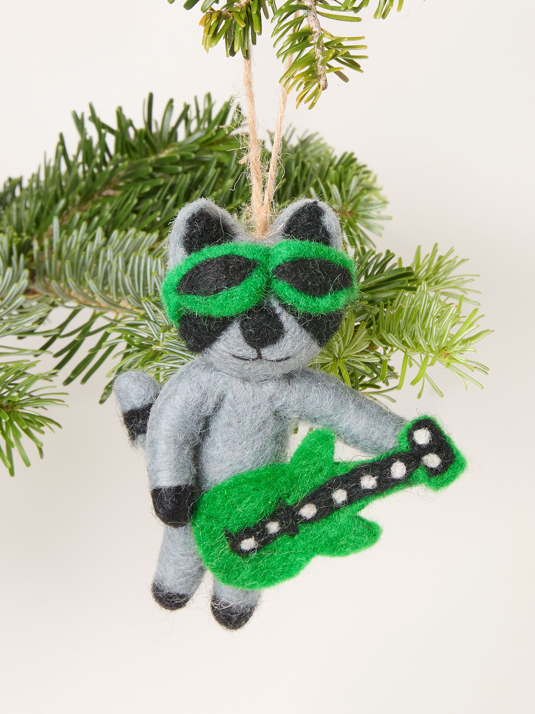 Grey Rocking Racoon Wool Felt Christmas Decoration - Image 1 of 3