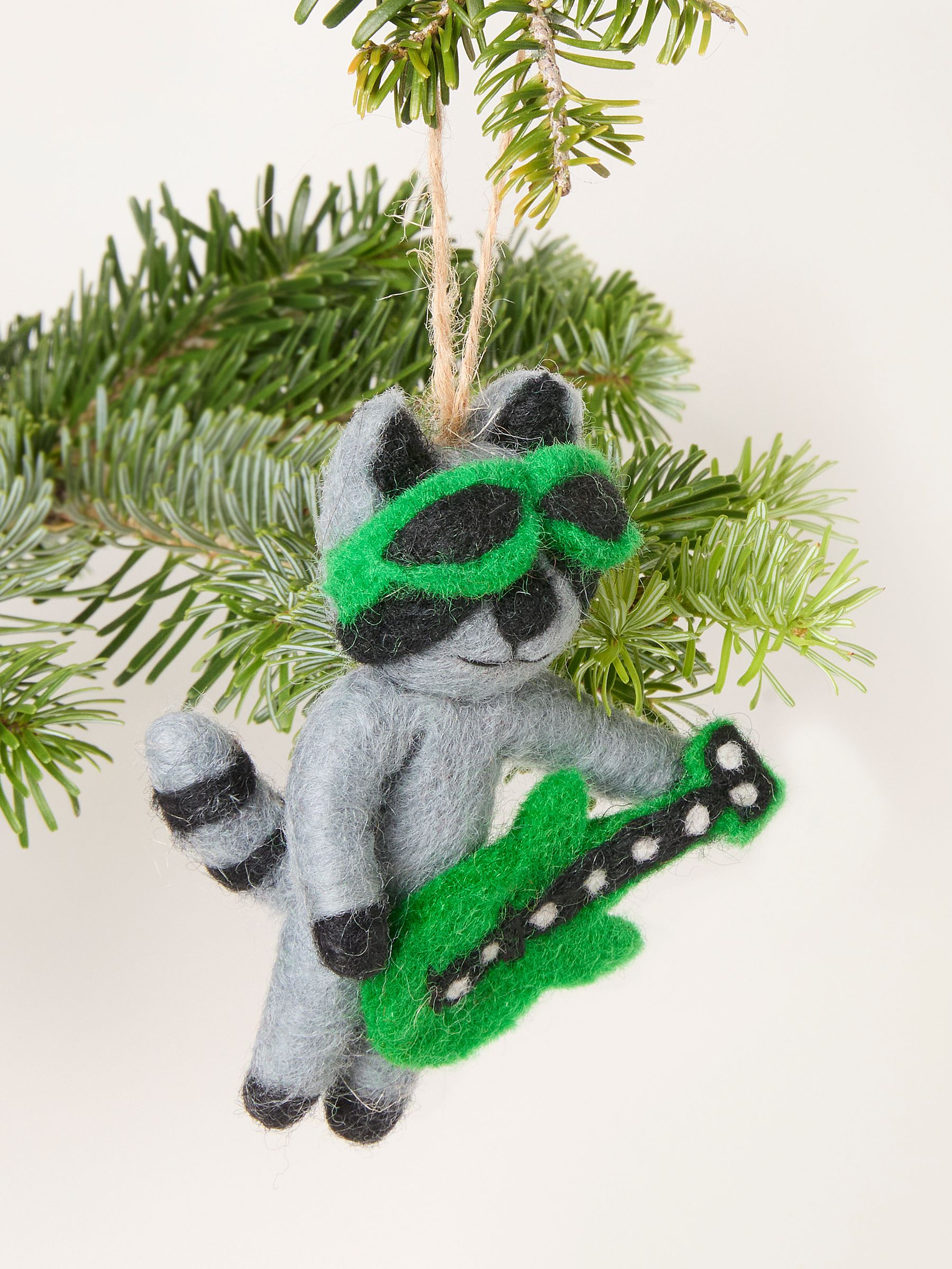 Grey Rocking Racoon Wool Felt Christmas Decoration - Image 2 of 3