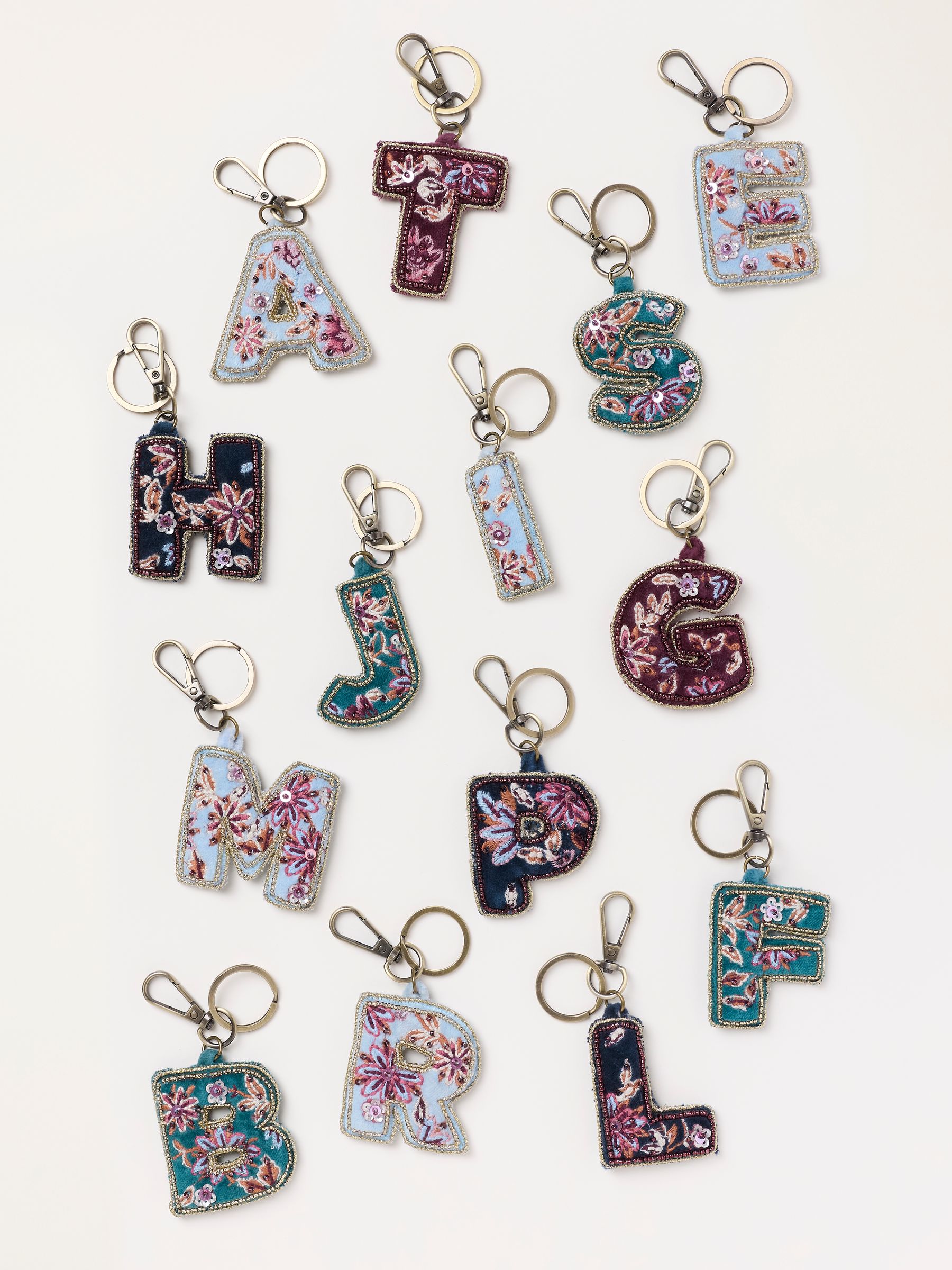 Alphabet Embroidered Bag Charm Keyring in Multi - Image 1 of 3