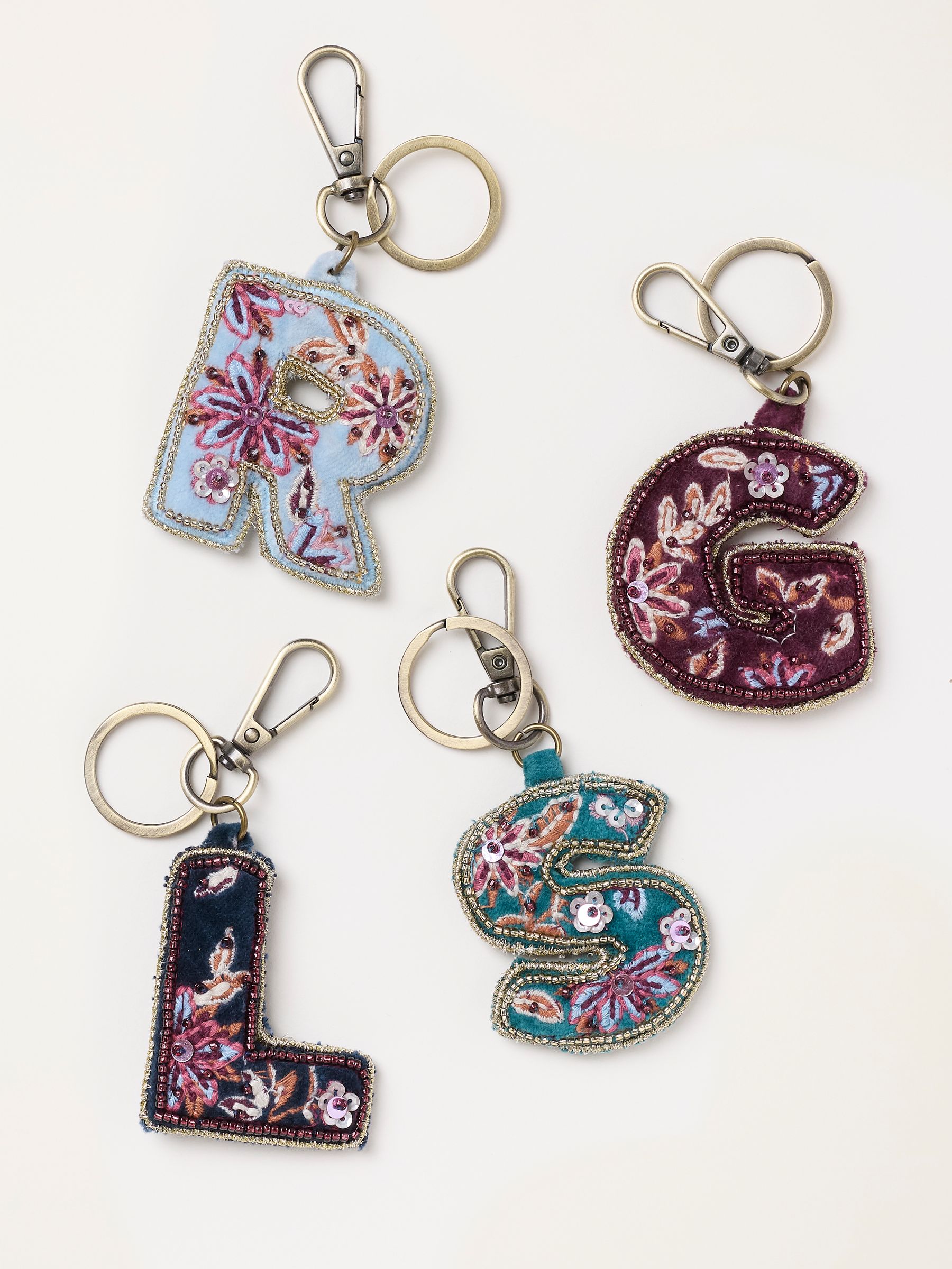 Alphabet Embroidered Bag Charm Keyring in Multi - Image 2 of 3