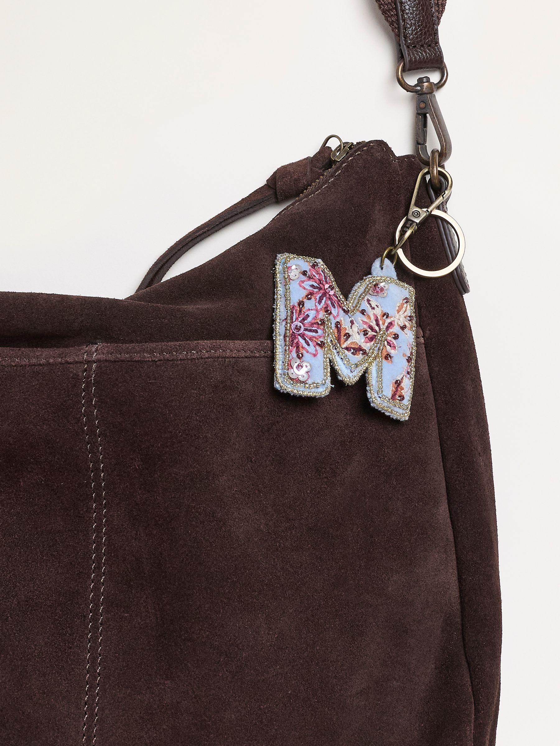 Alphabet Embroidered Bag Charm Keyring in Multi - Image 3 of 3