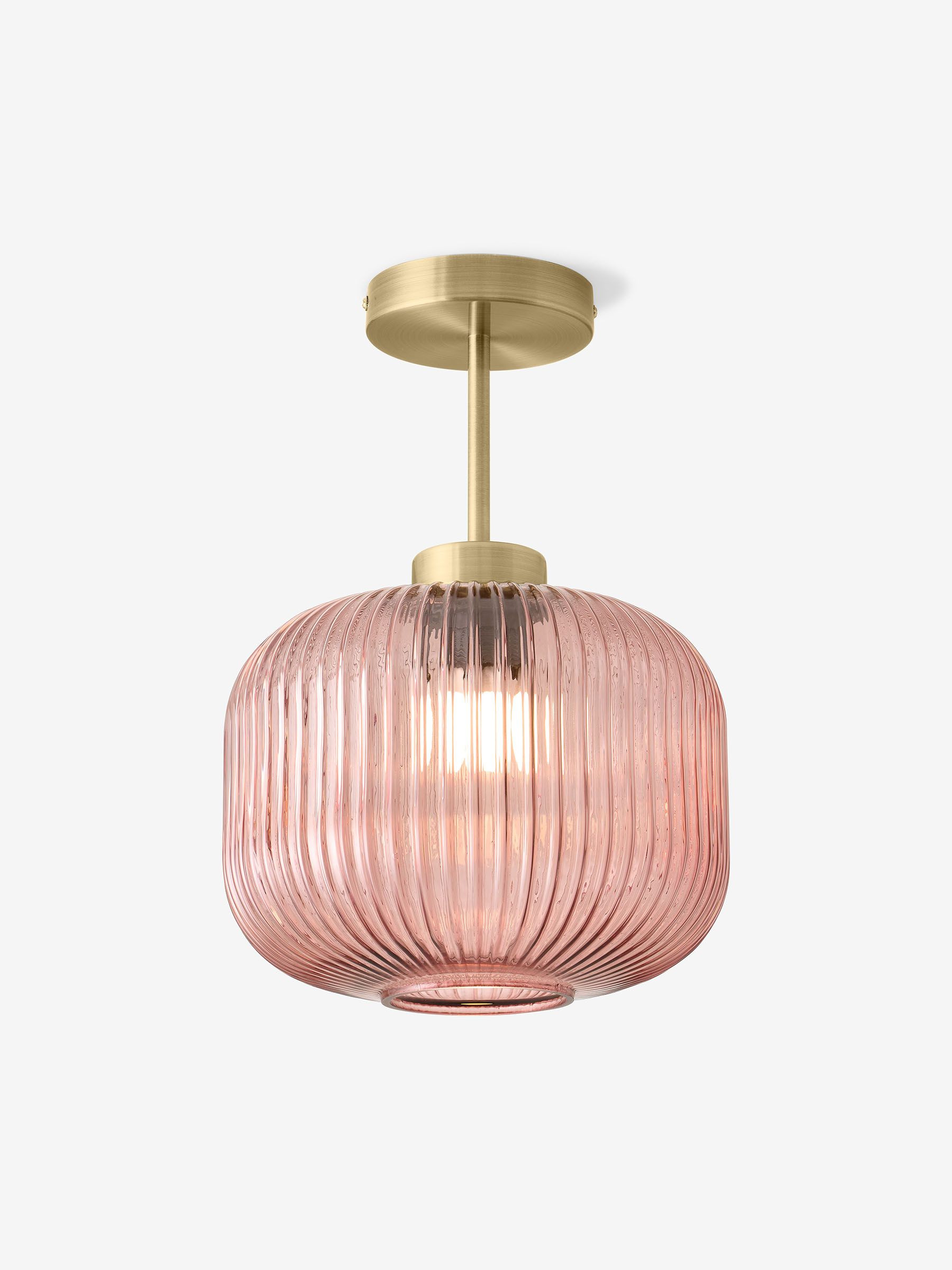 Briz Ribbed Glass Flush Fitting Ceiling Light in Pink - Image 2 of 3