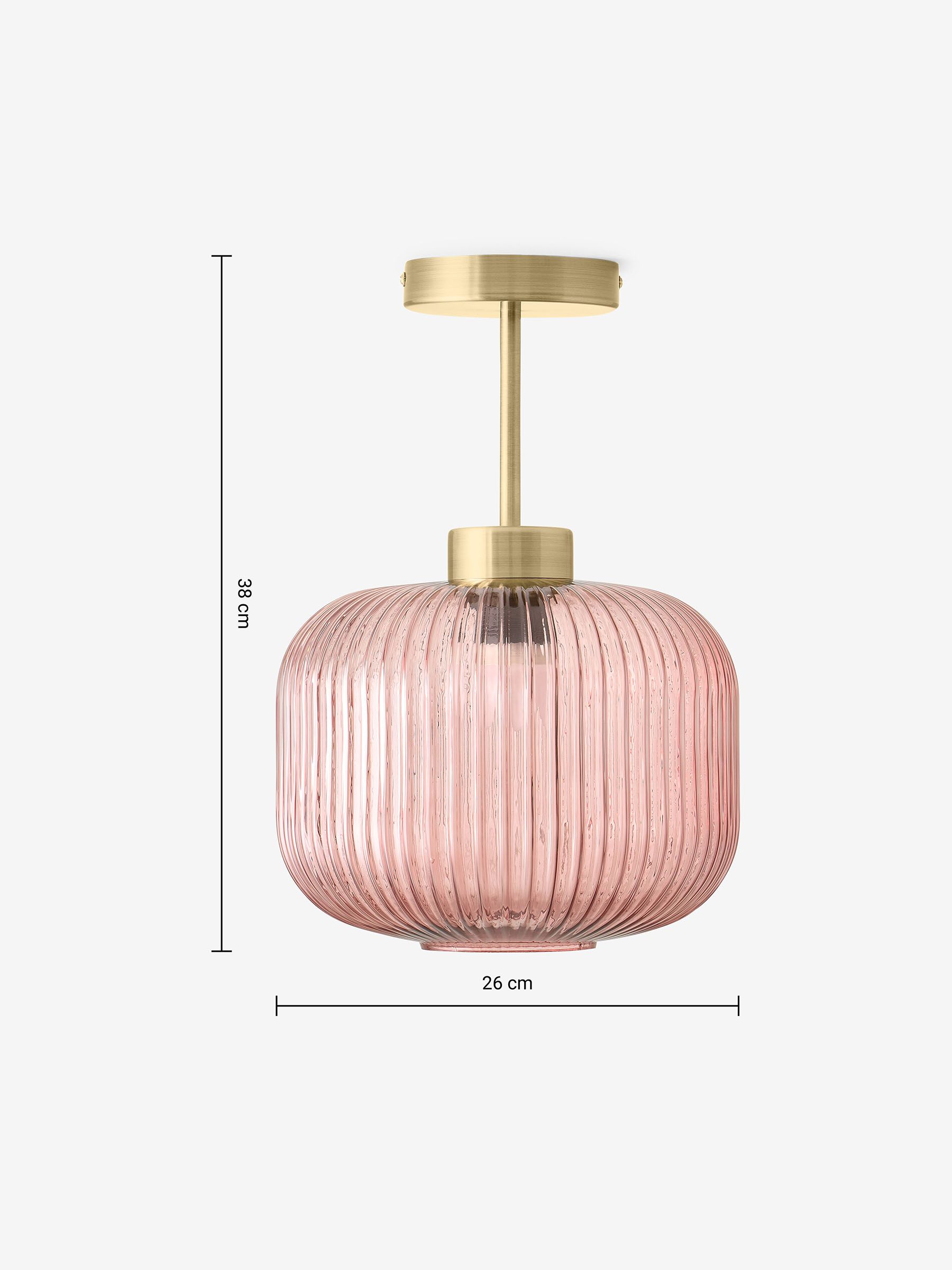 Briz Ribbed Glass Flush Fitting Ceiling Light in Pink - Image 3 of 3 Briz Ribbed Glass Flush Fitting Ceiling Light in Pink - Image 3 of 3