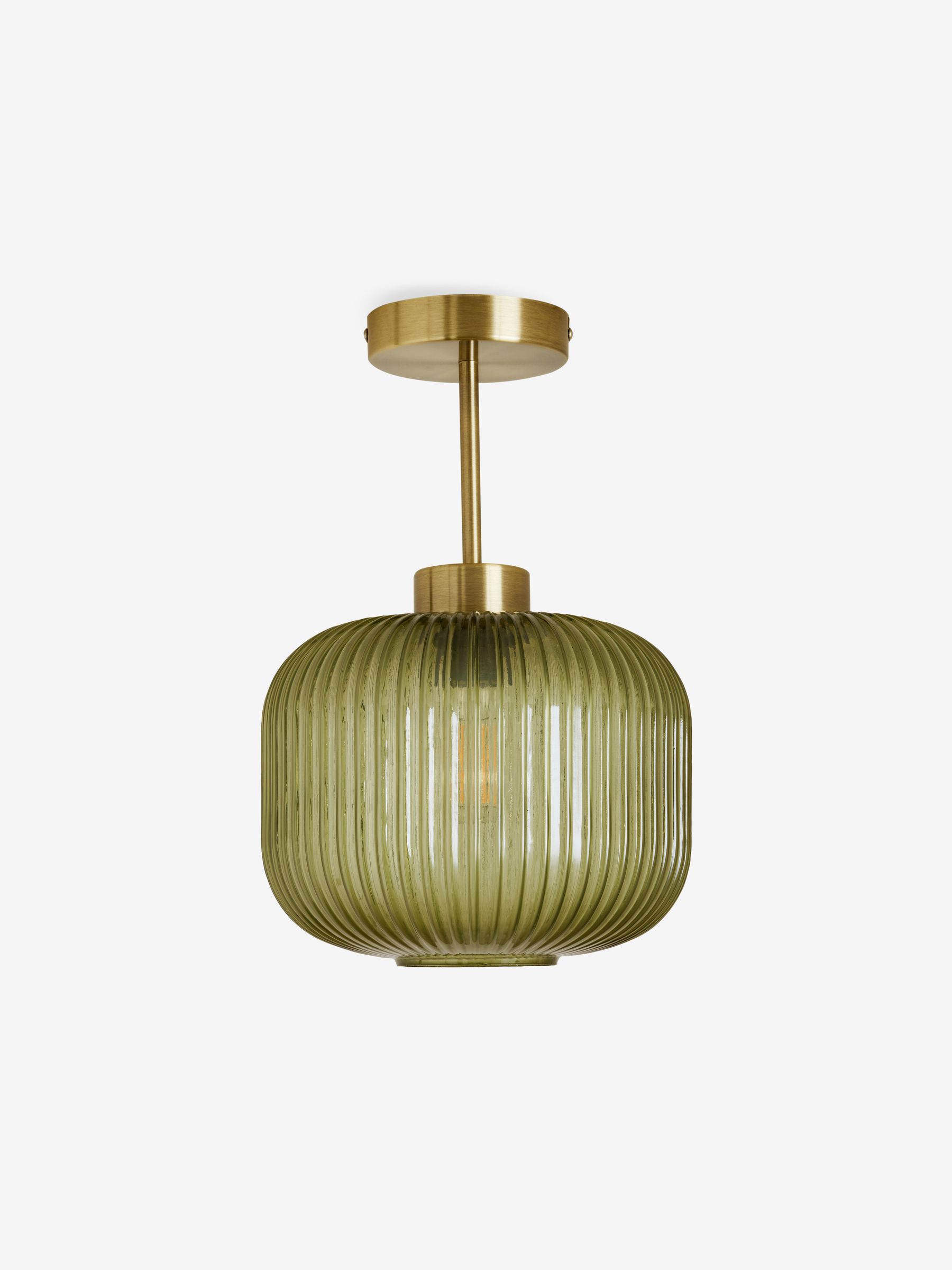 Briz Ribbed Glass Flush Fitting Ceiling Light in Green - Image 4 of 5