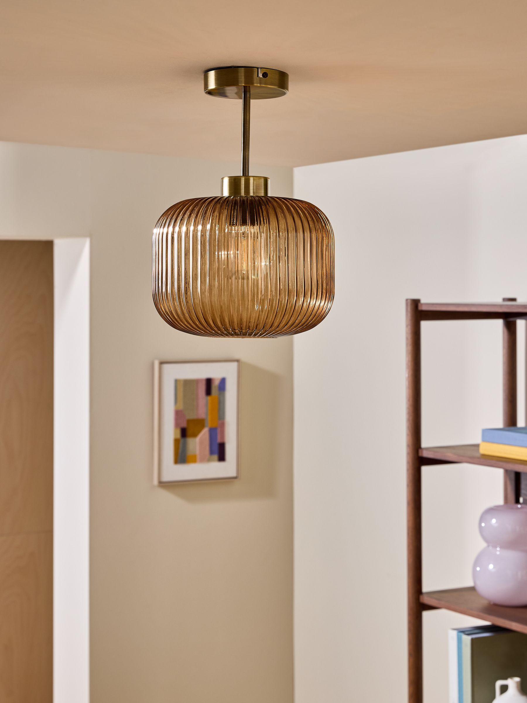 Briz Ribbed Glass Flush Fitting Ceiling Light in Amber Brown - Image 2 of 6 Briz Ribbed Glass Flush Fitting Ceiling Light in Amber Brown - Image 2 of 6