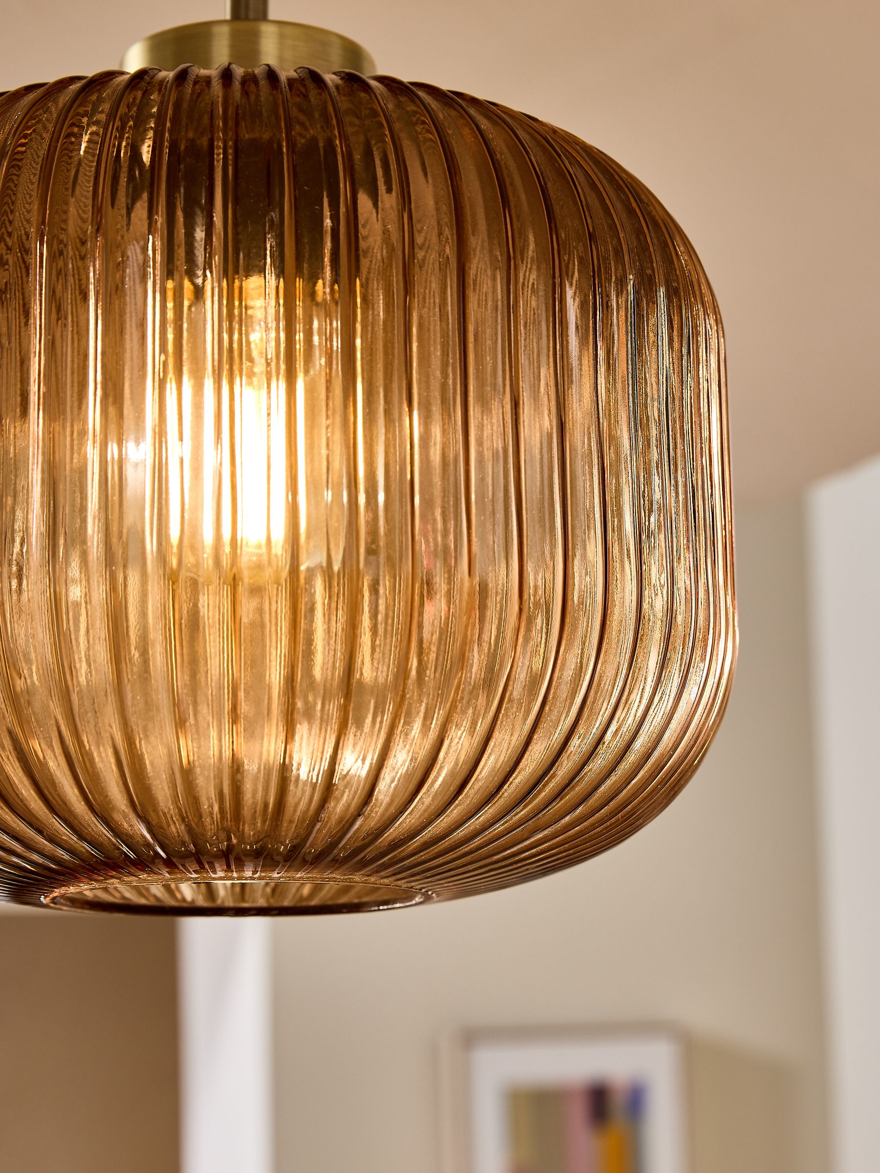 Briz Ribbed Glass Flush Fitting Ceiling Light in Amber Brown - Image 3 of 6