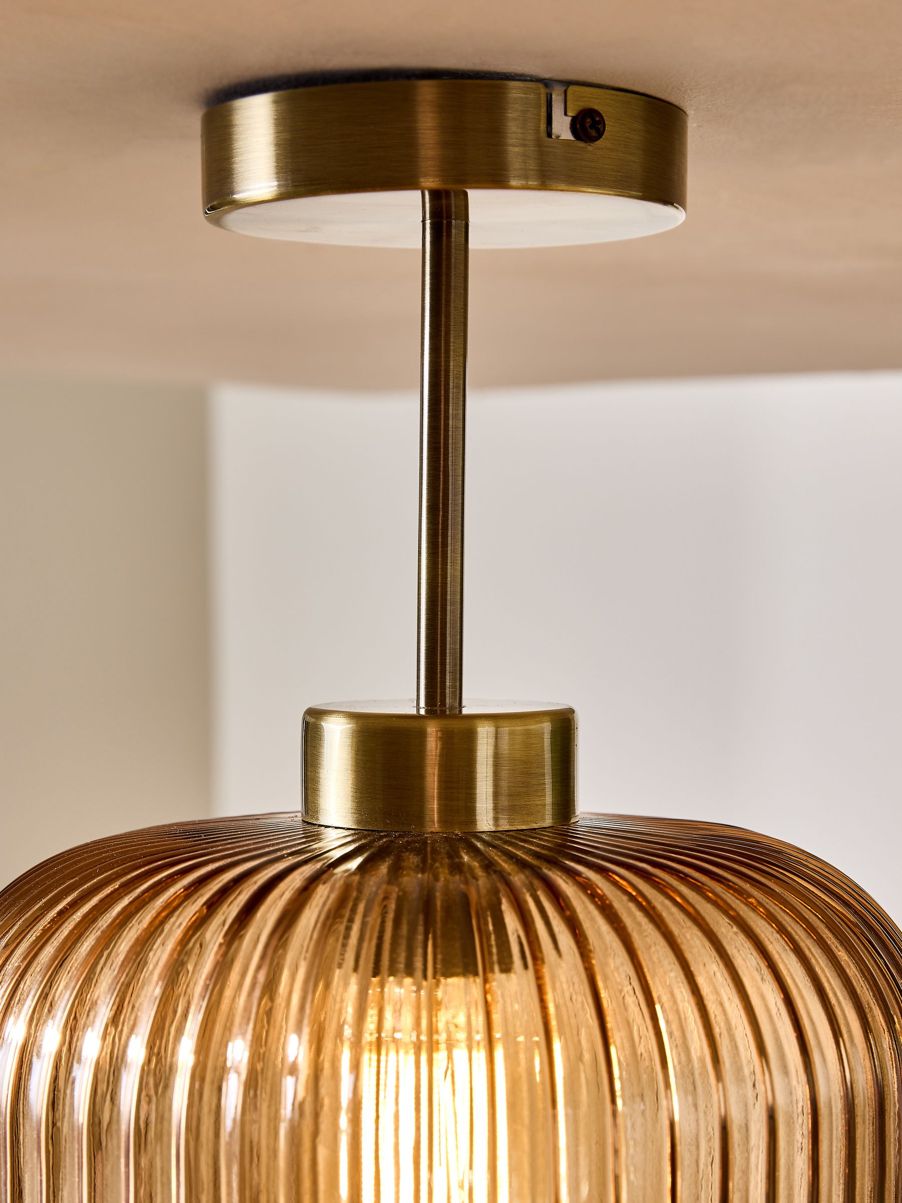 Briz Ribbed Glass Flush Fitting Ceiling Light in Amber Brown - Image 4 of 6