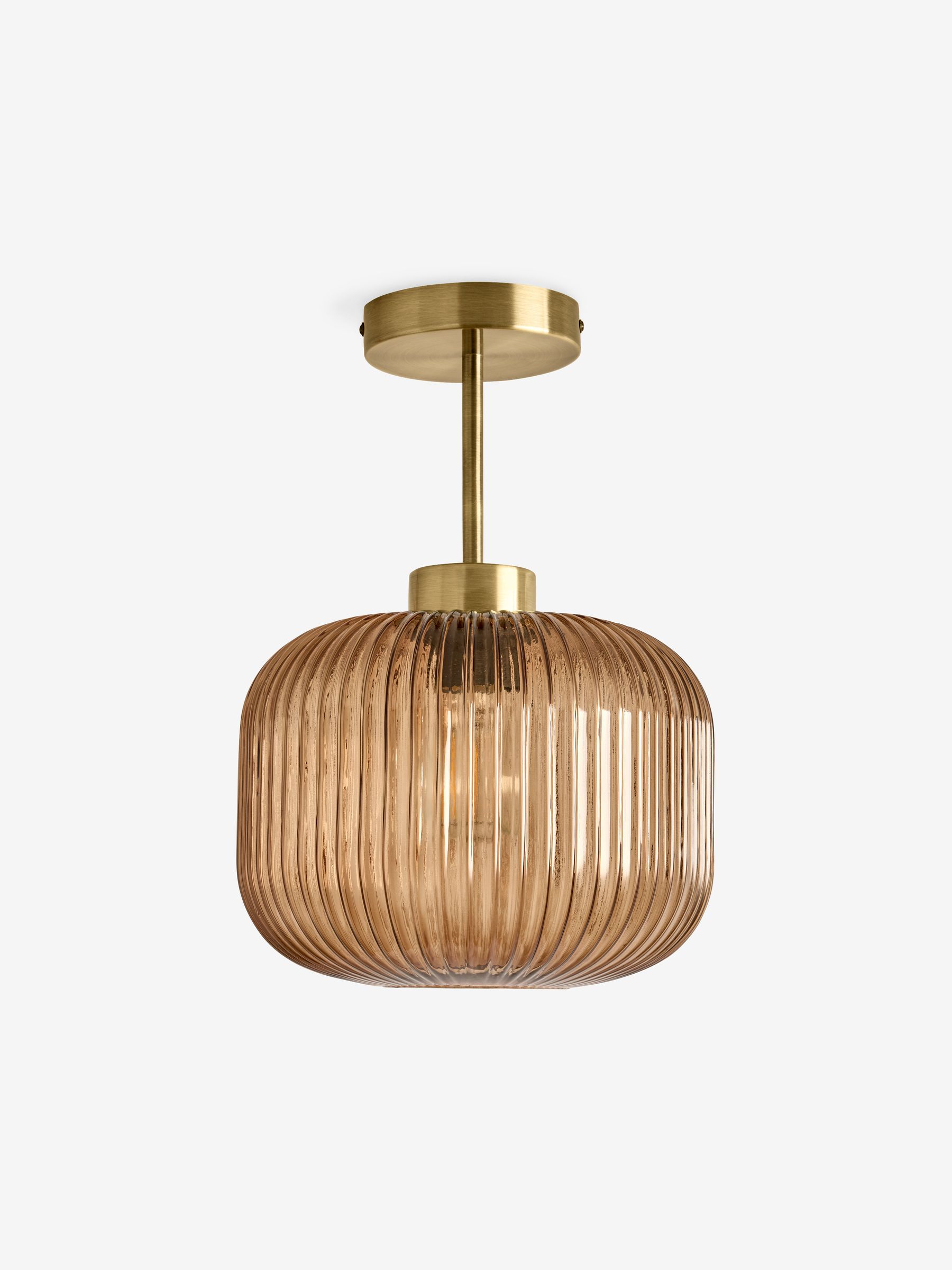 Briz Ribbed Glass Flush Fitting Ceiling Light in Amber Brown - Image 5 of 6