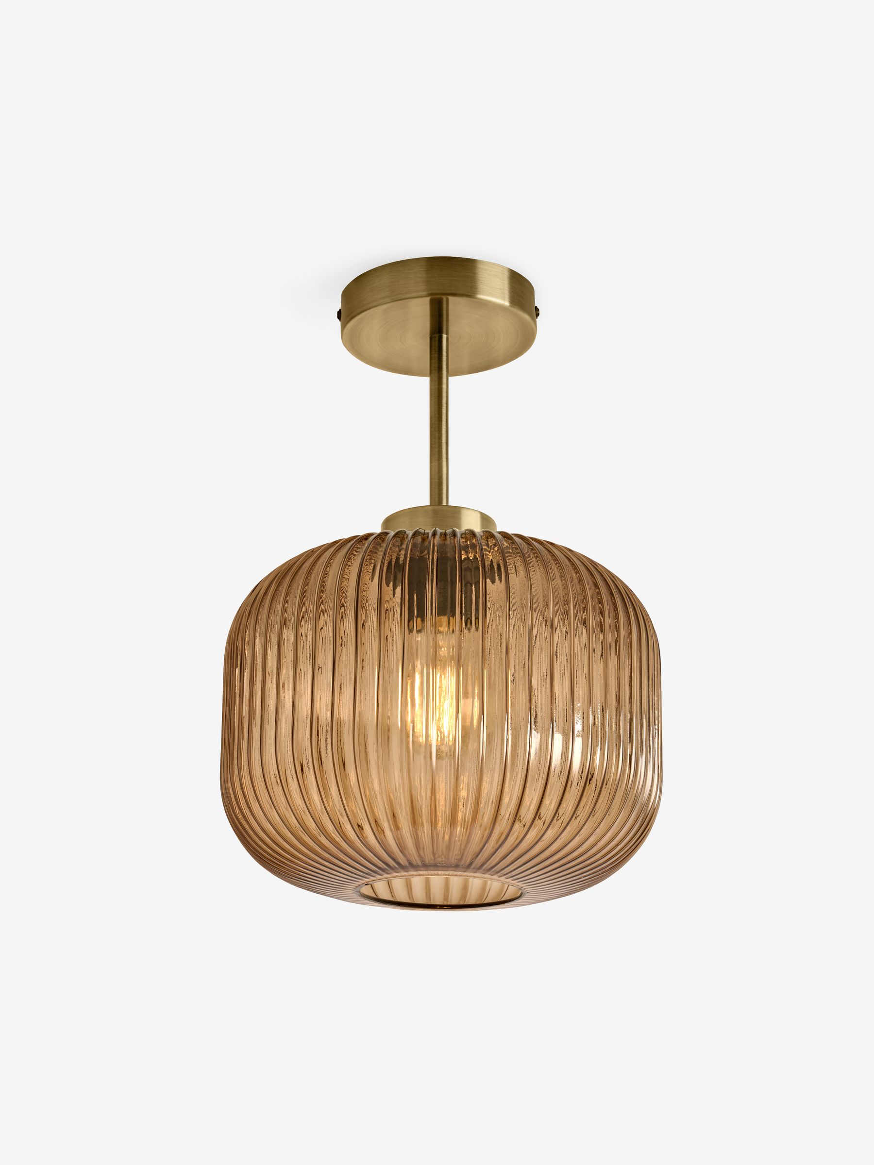 Briz Ribbed Glass Flush Fitting Ceiling Light in Amber Brown - Image 6 of 6