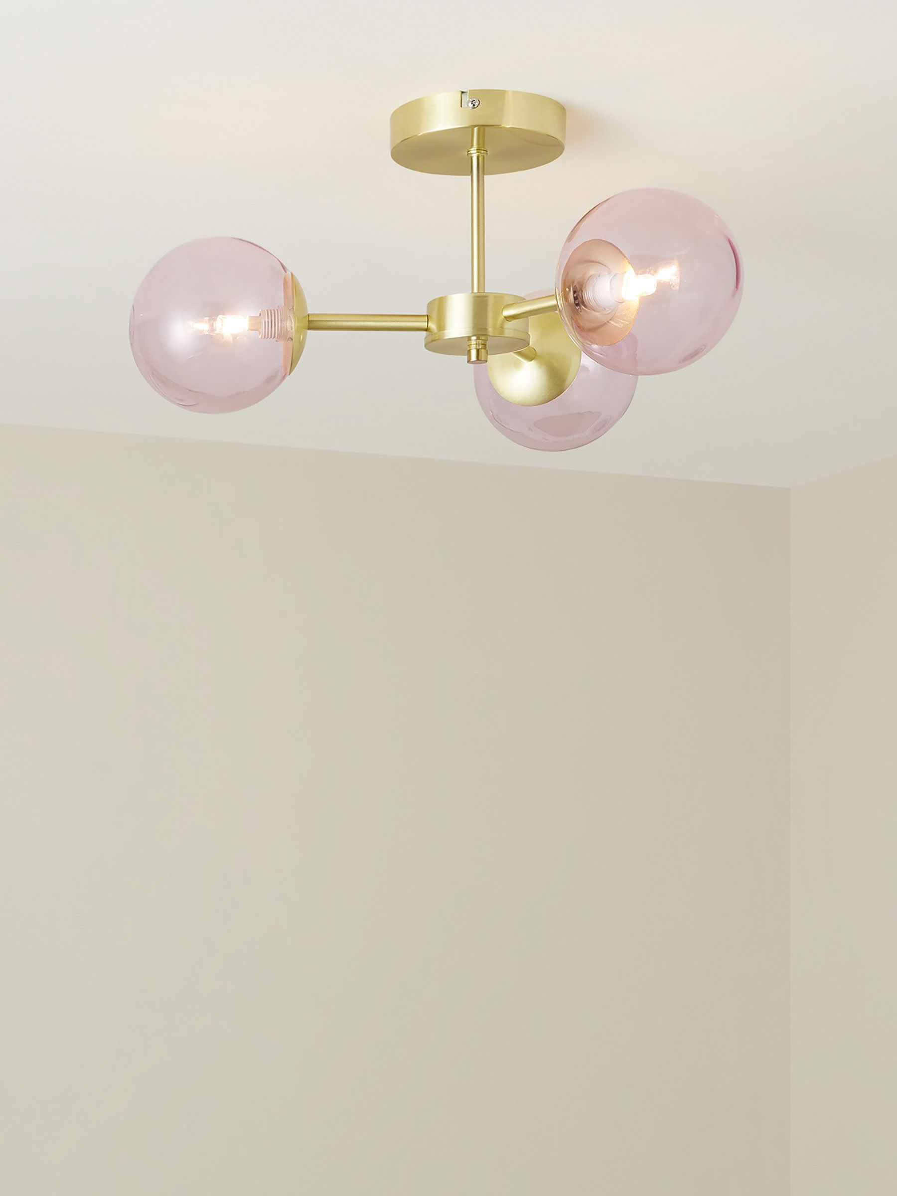 Globe 3 Light Flush Fitting Ceiling Light in Pink - Image 2 of 6