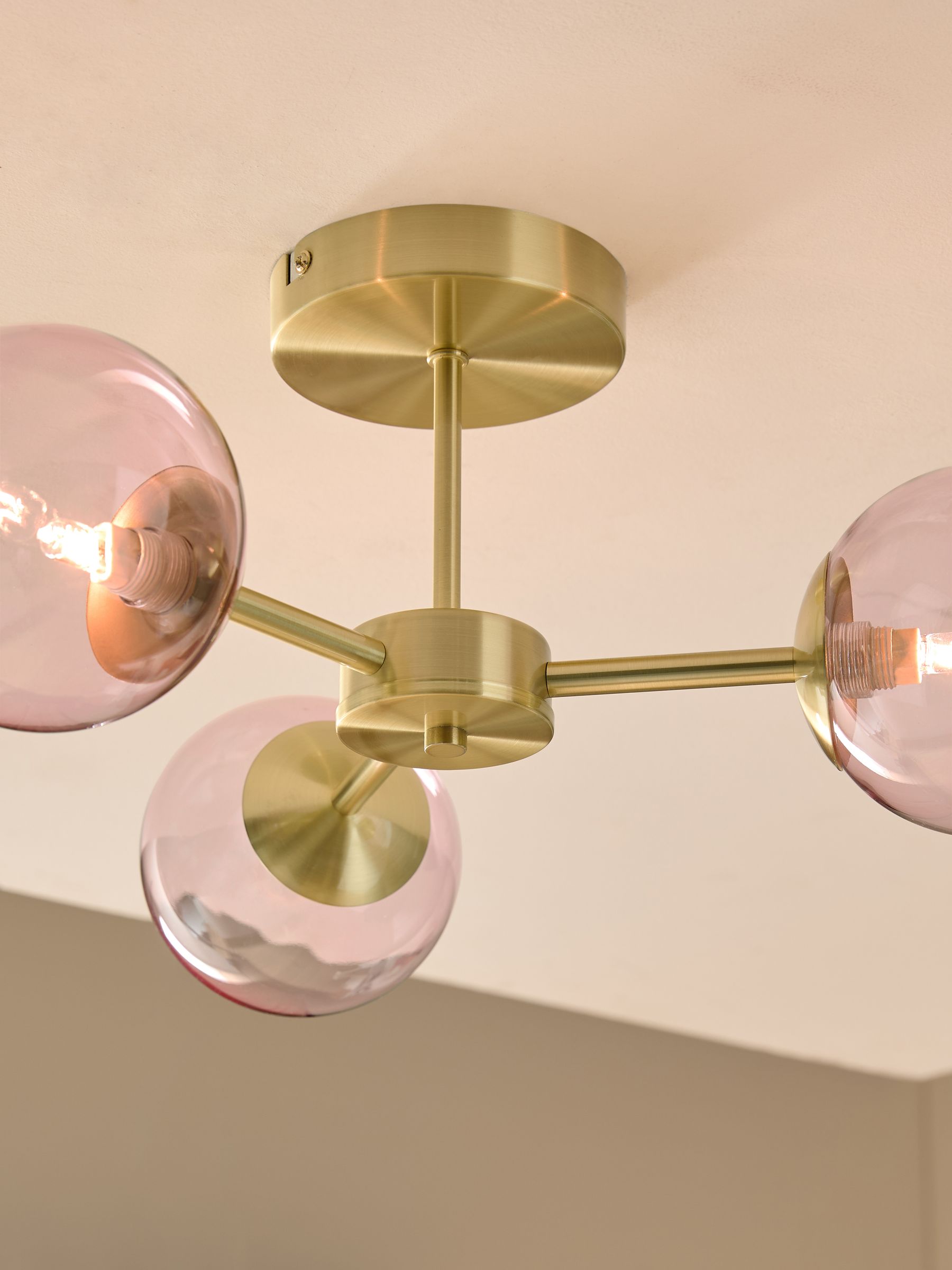 Globe 3 Light Flush Fitting Ceiling Light in Pink - Image 3 of 6