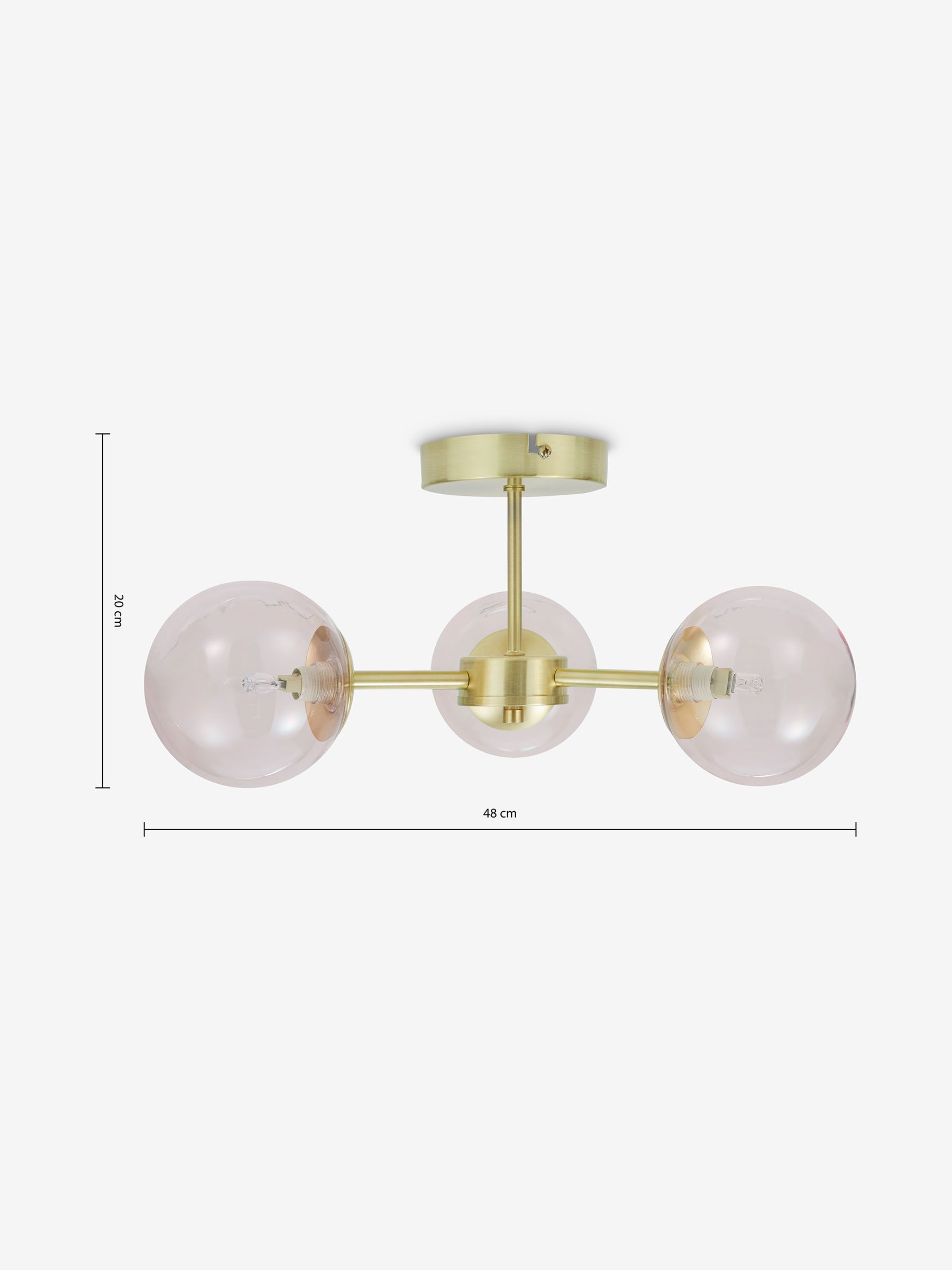 Globe 3 Light Flush Fitting Ceiling Light in Pink - Image 5 of 6