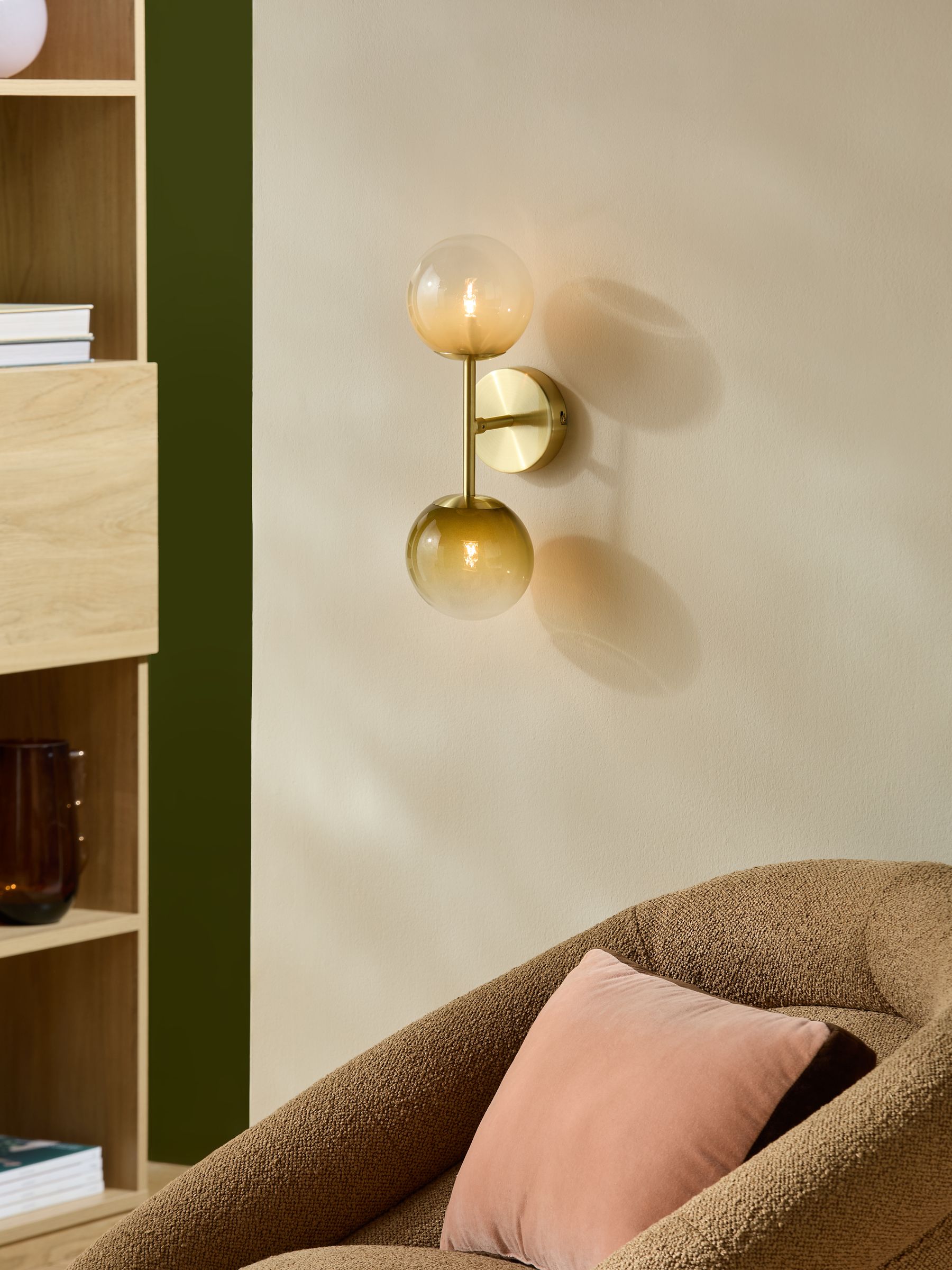 Globe 2 Light Wall Light in Green Ombre/ Brass - Image 1 of 6