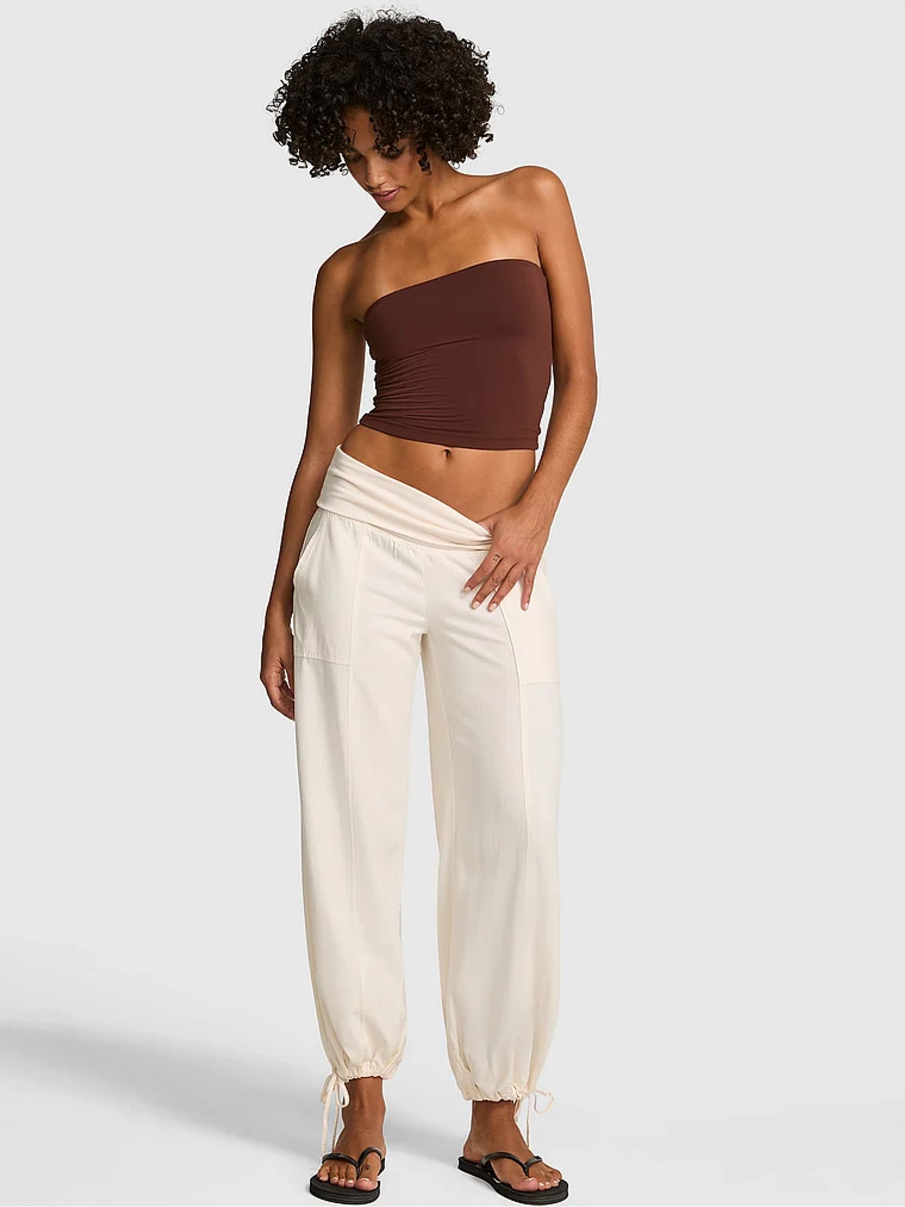 Winter White Foldover Linen Trousers - Image 1 of 2 Winter White Foldover Linen Trousers - Image 1 of 2