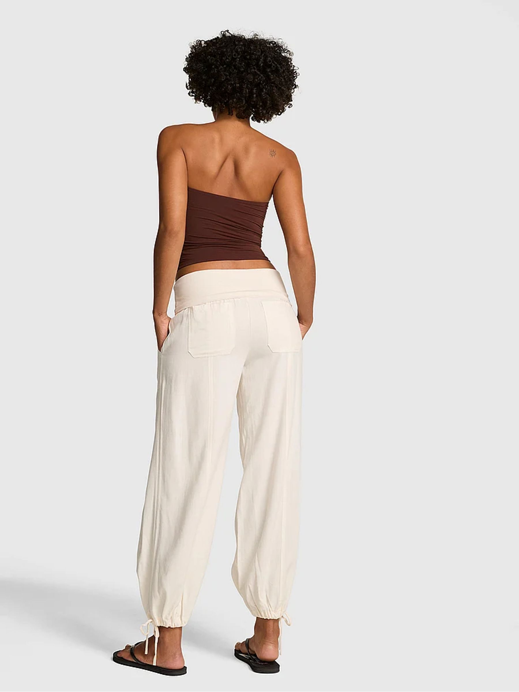Winter White Foldover Linen Trousers - Image 2 of 2