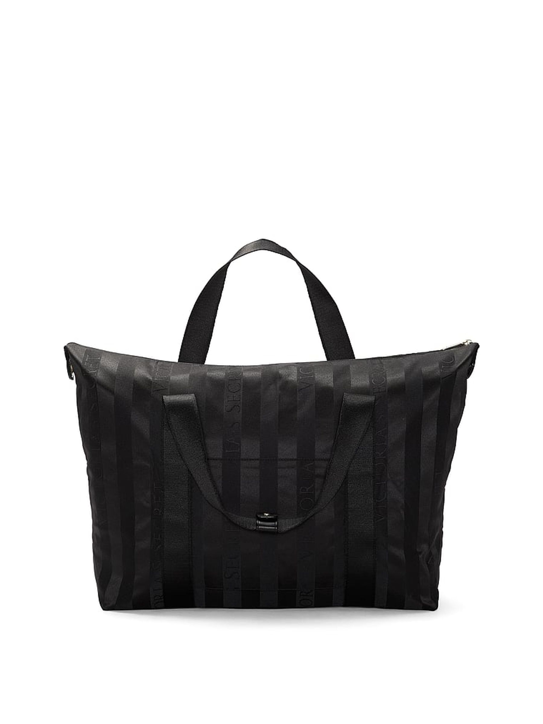 Black Jacquard Stripe Overnight Travel Bag - Image 2 of 3 Black Jacquard Stripe Overnight Travel Bag - Image 2 of 3