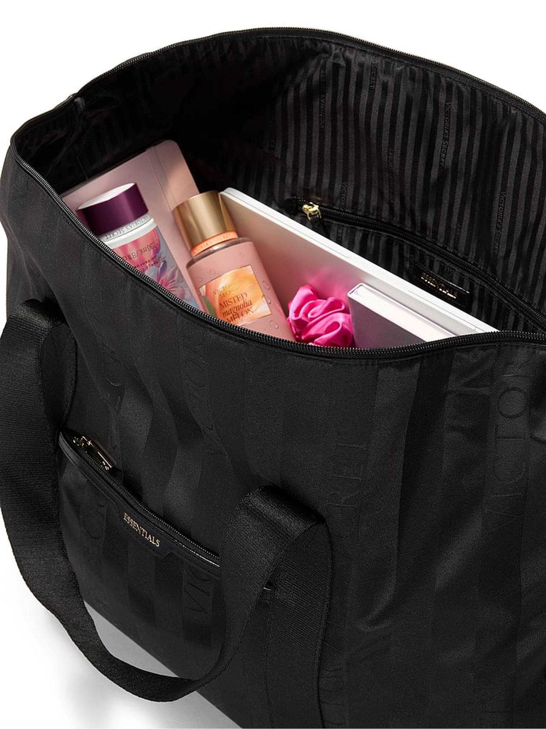 Black Jacquard Stripe Overnight Travel Bag - Image 3 of 3 Black Jacquard Stripe Overnight Travel Bag - Image 3 of 3