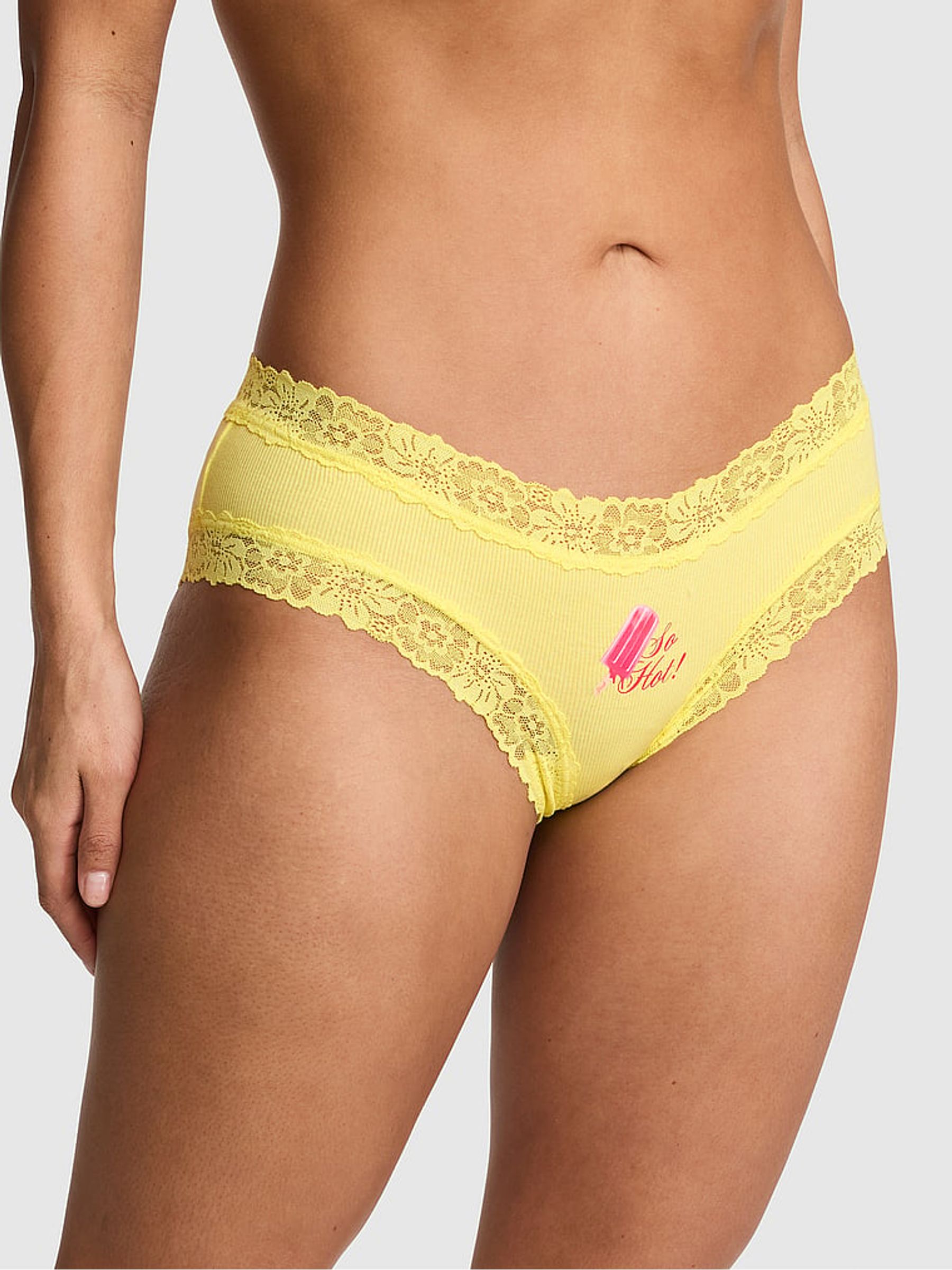 Pineapple Yellow Cheeky Lace Trim Rib Knickers - Image 1 of 2