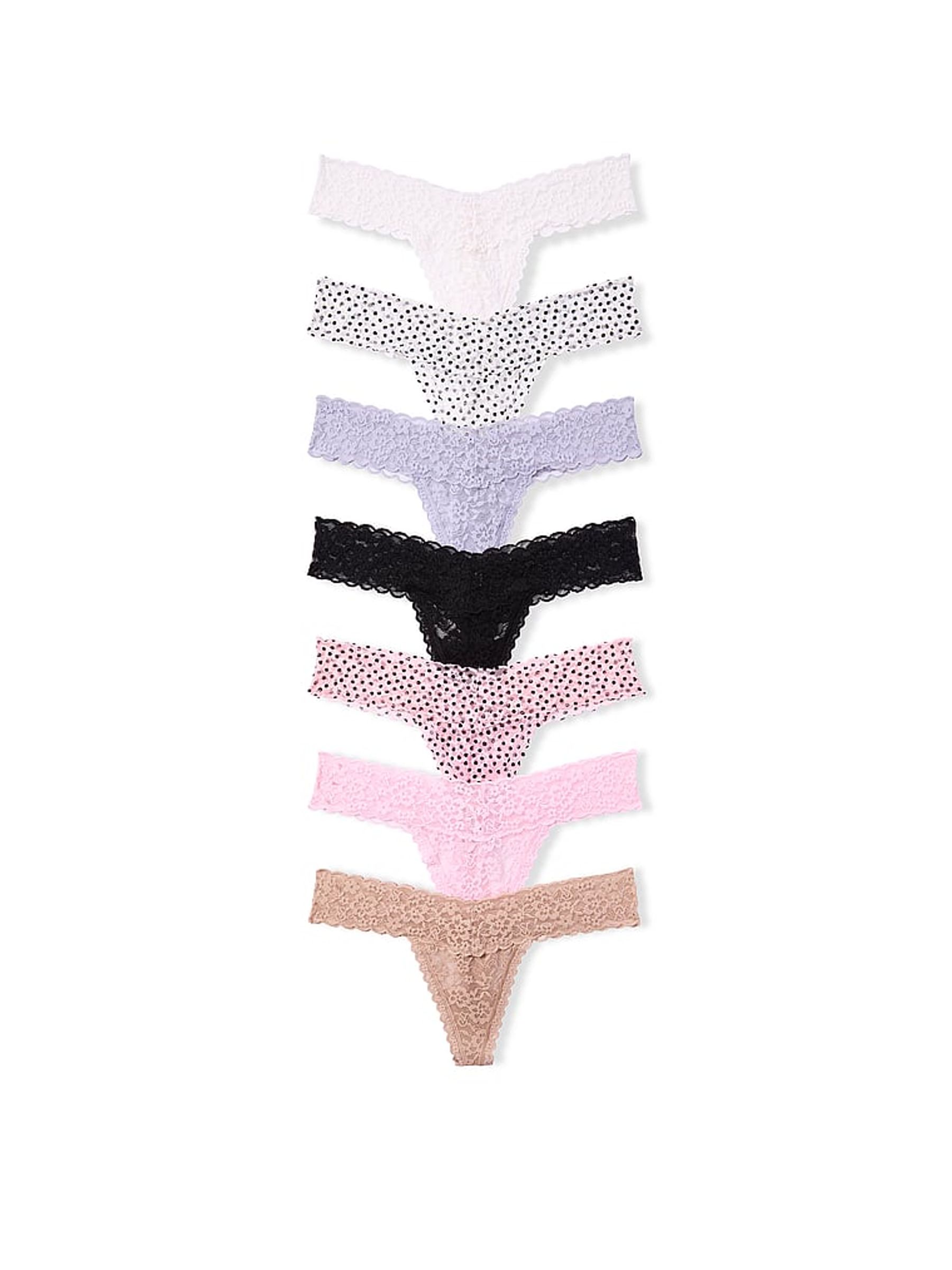 White/Purple/Black/Pink/Nude Thong 7 Pack Knickers - Image 1 of 3