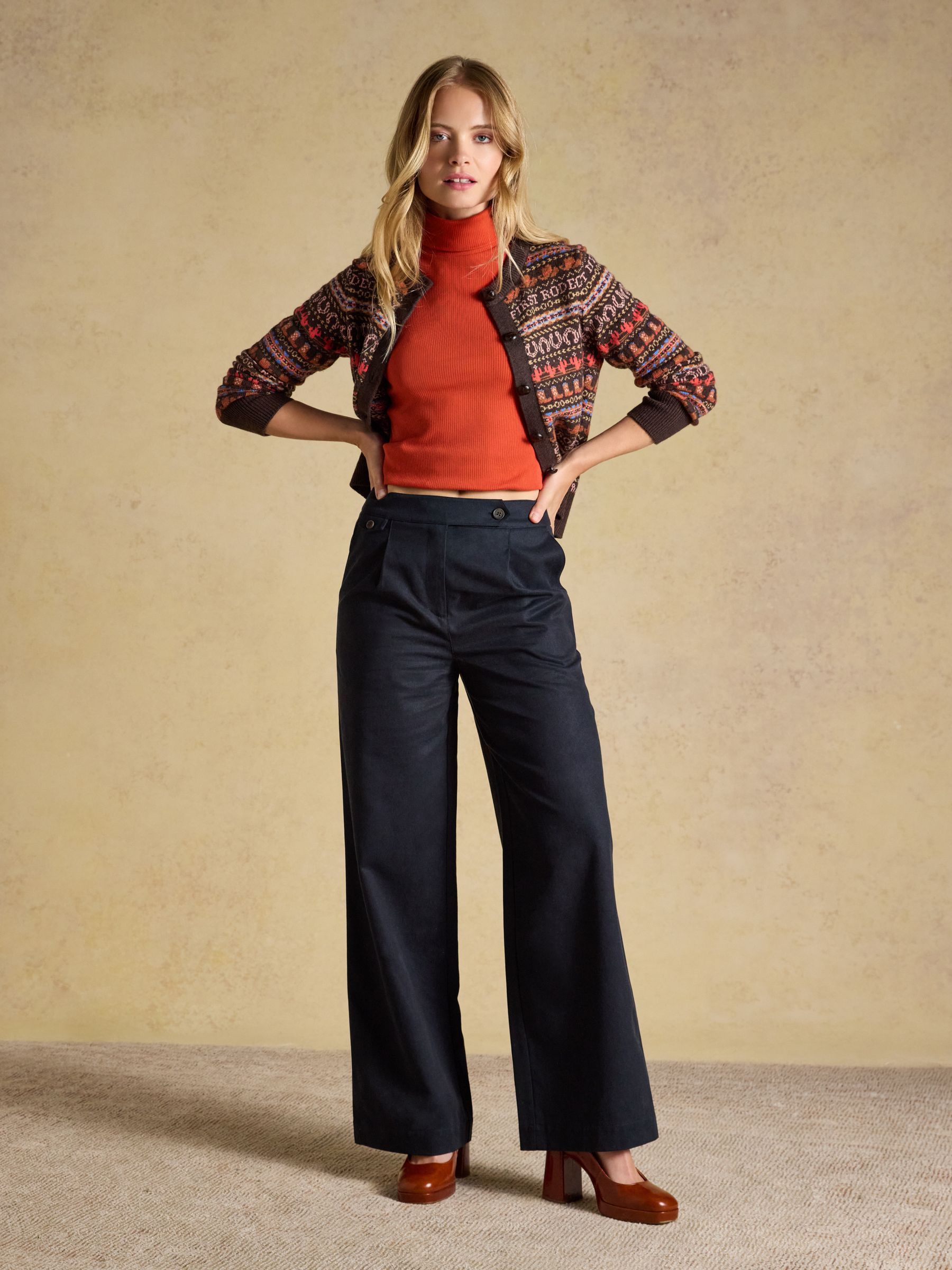 Burnt Orange Ribbed Cotton Rich Sleeveless Roll Neck - Image 3 of 6
