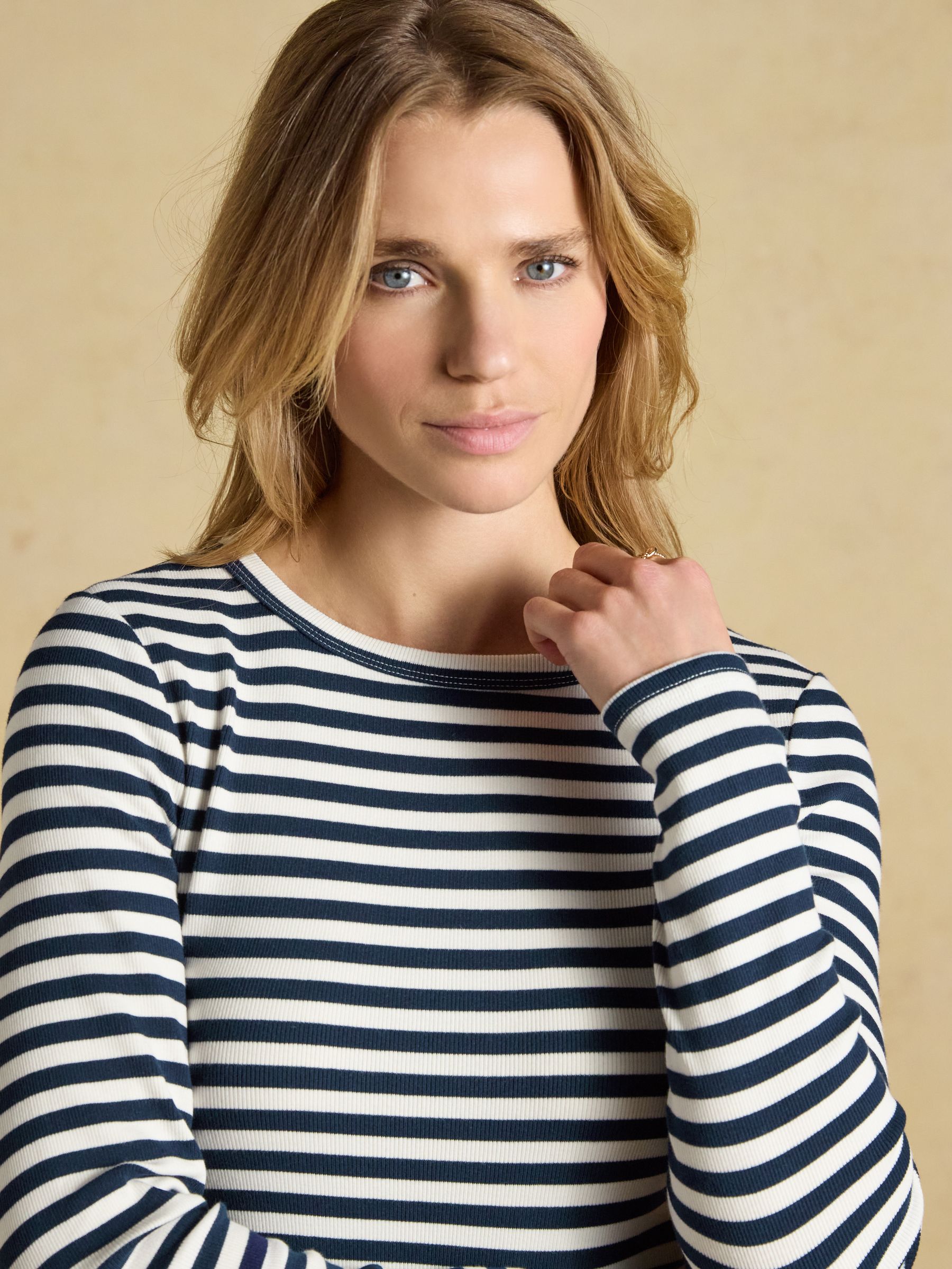 Sophie Navy Striped Long Sleeve Ribbed Fitted T-Shirt - Image 4 of 6