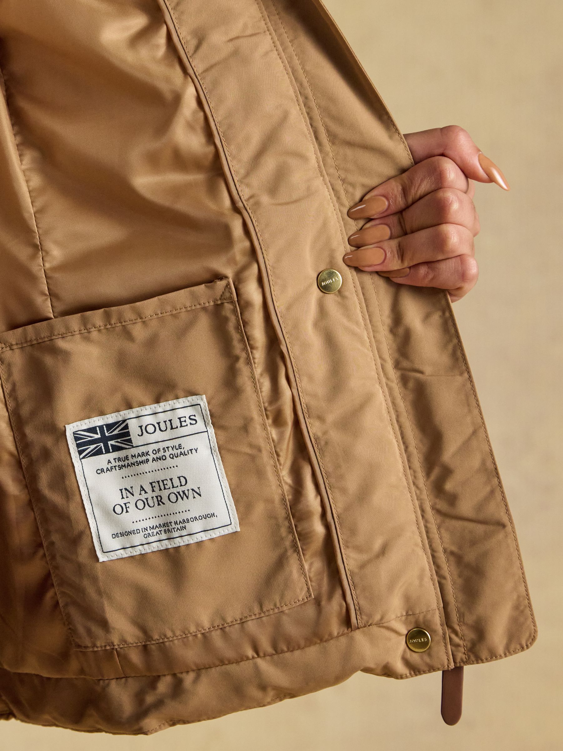 Aspen Tan Showerproof Padded Coat with Faux Fur Hood - Image 10 of 12