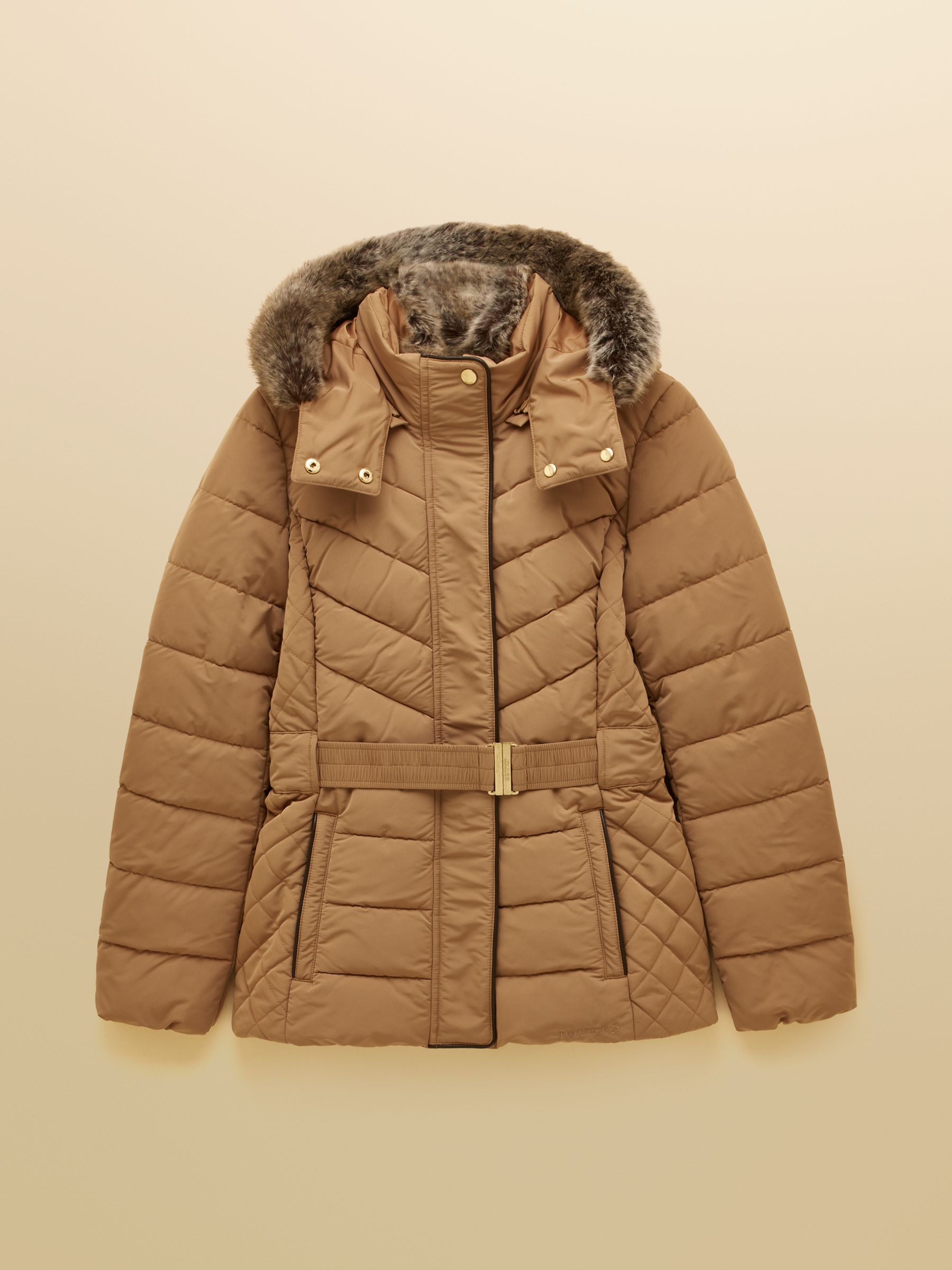 Aspen Tan Showerproof Padded Coat with Faux Fur Hood - Image 12 of 12