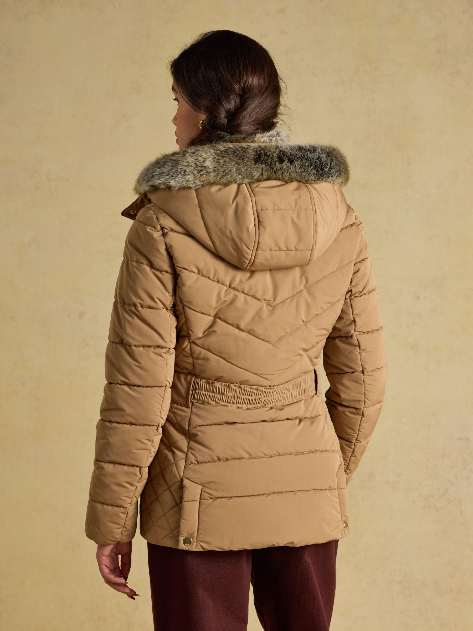 Aspen Tan Showerproof Padded Coat with Faux Fur Hood - Image 2 of 12