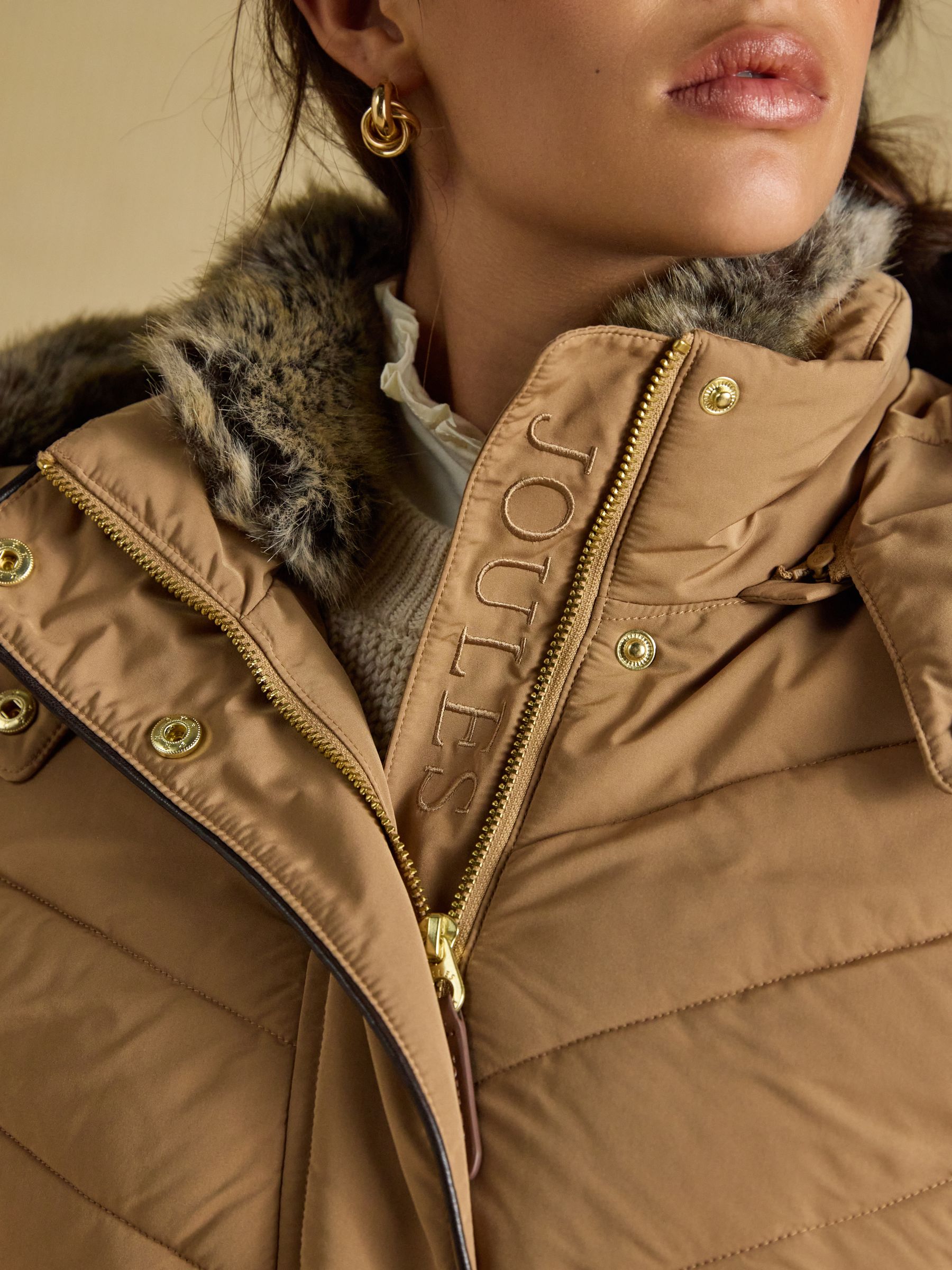 Aspen Tan Showerproof Padded Coat with Faux Fur Hood - Image 3 of 12