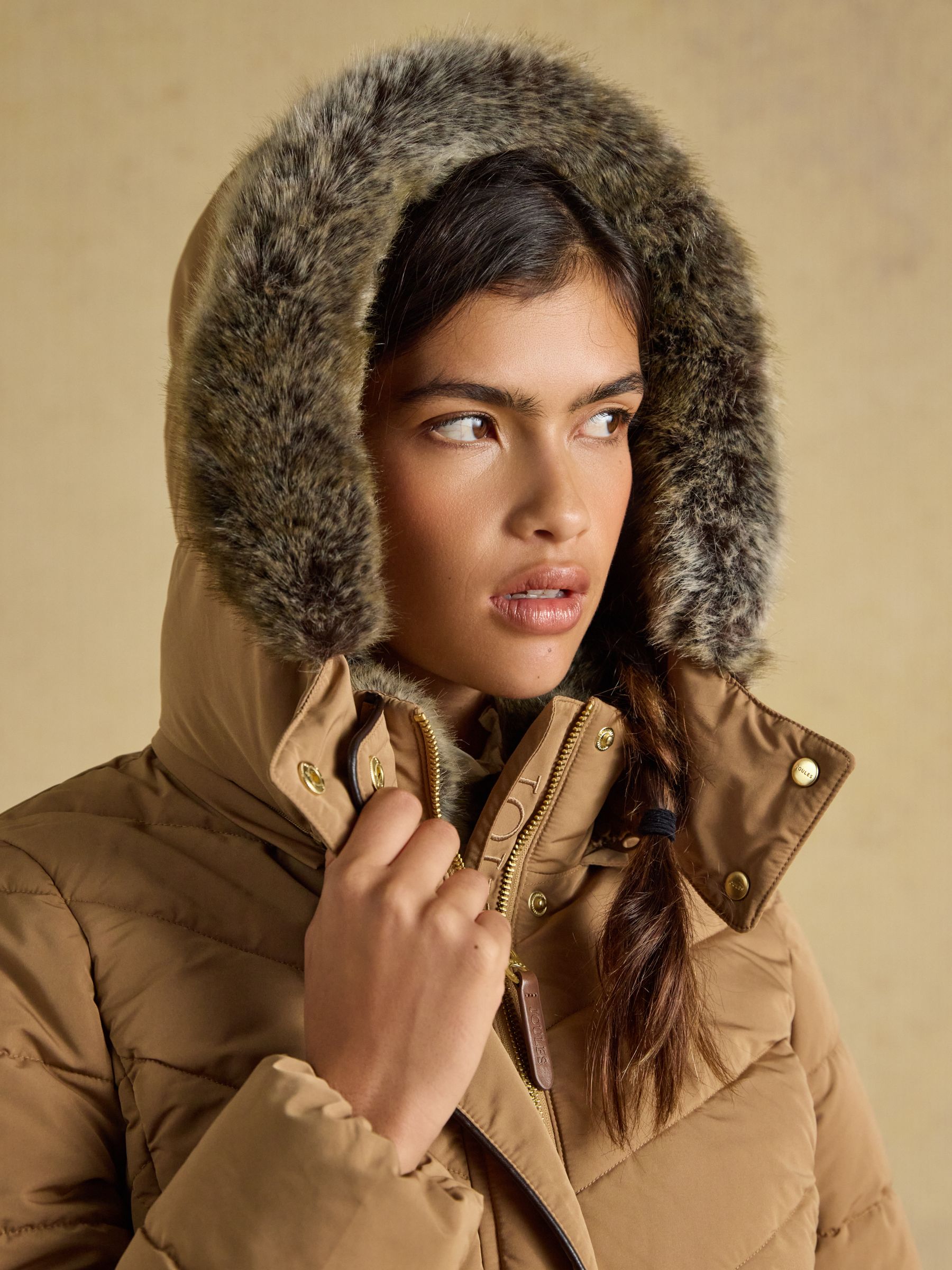 Aspen Tan Showerproof Padded Coat with Faux Fur Hood - Image 4 of 12