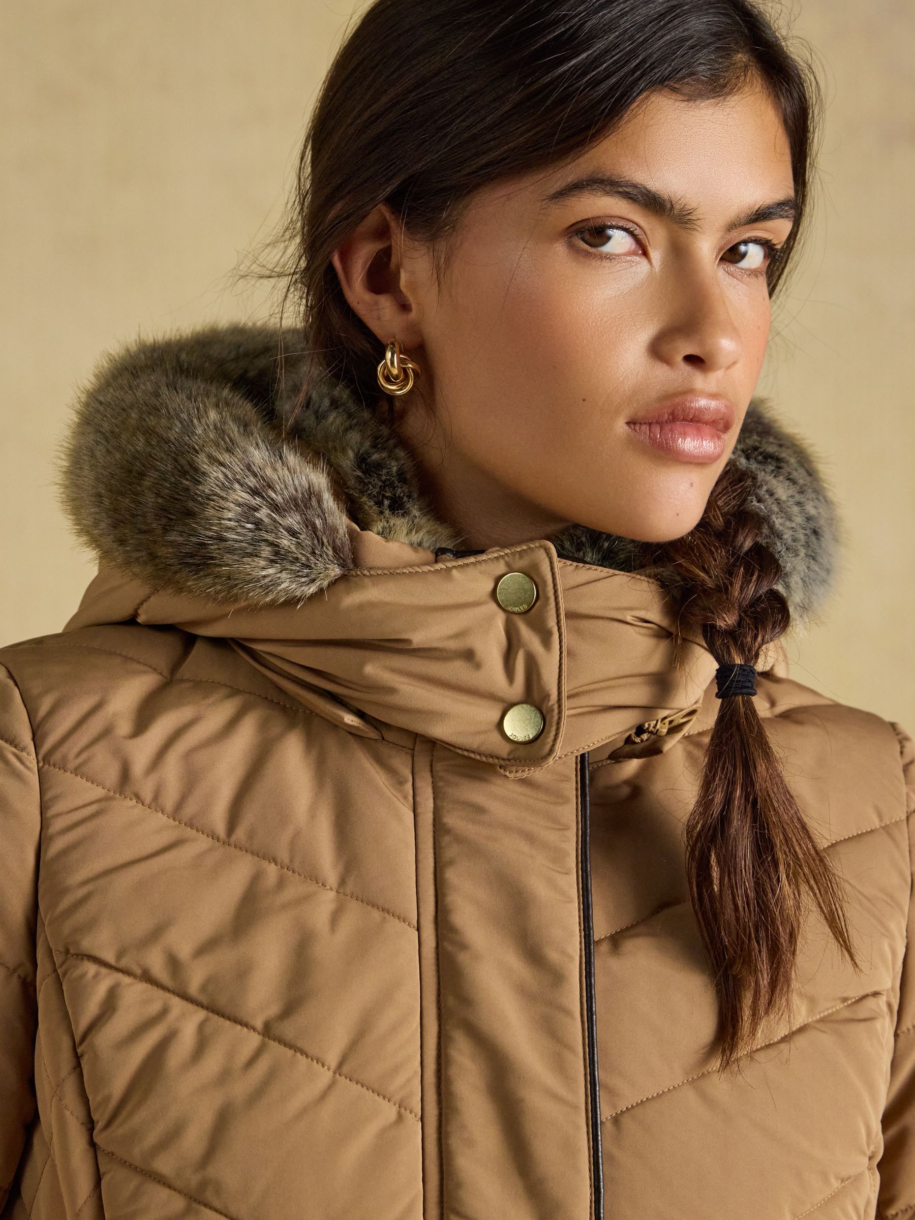 Aspen Tan Showerproof Padded Coat with Faux Fur Hood - Image 8 of 12