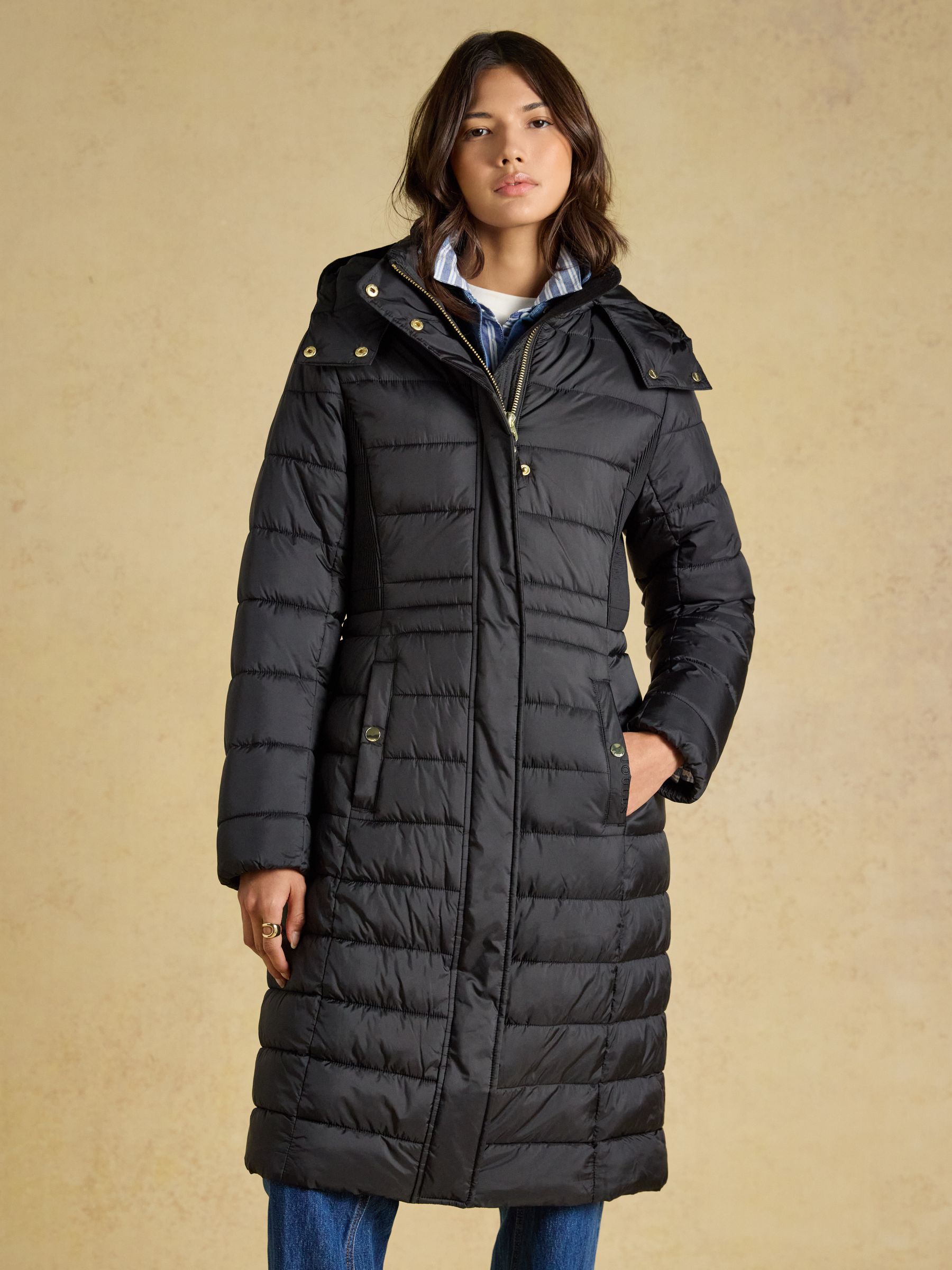 Windborough Black Showerproof Longline Padded Coat with Hood - Image 1 of 10