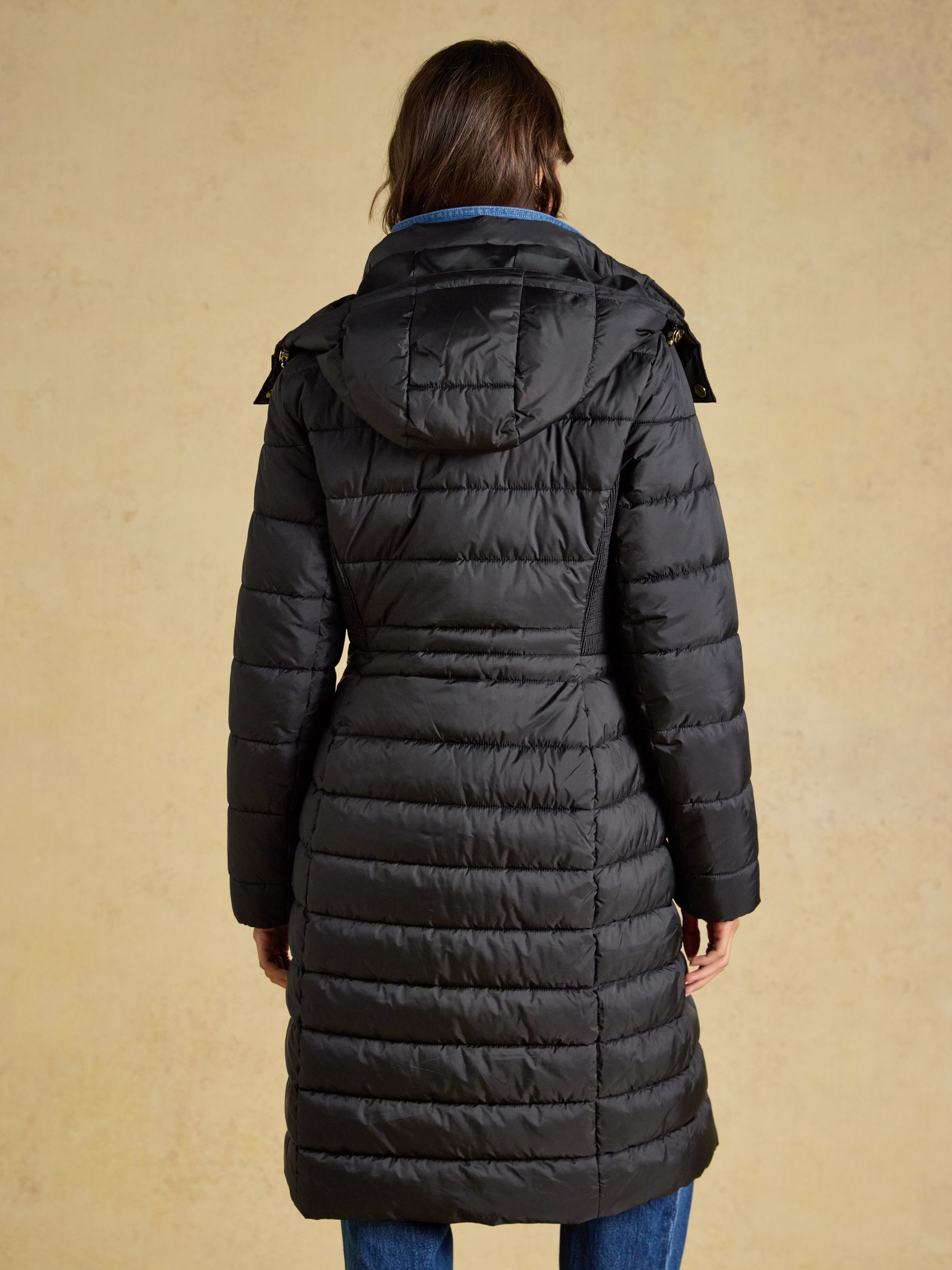 Windborough Black Showerproof Longline Padded Coat with Hood - Image 2 of 10