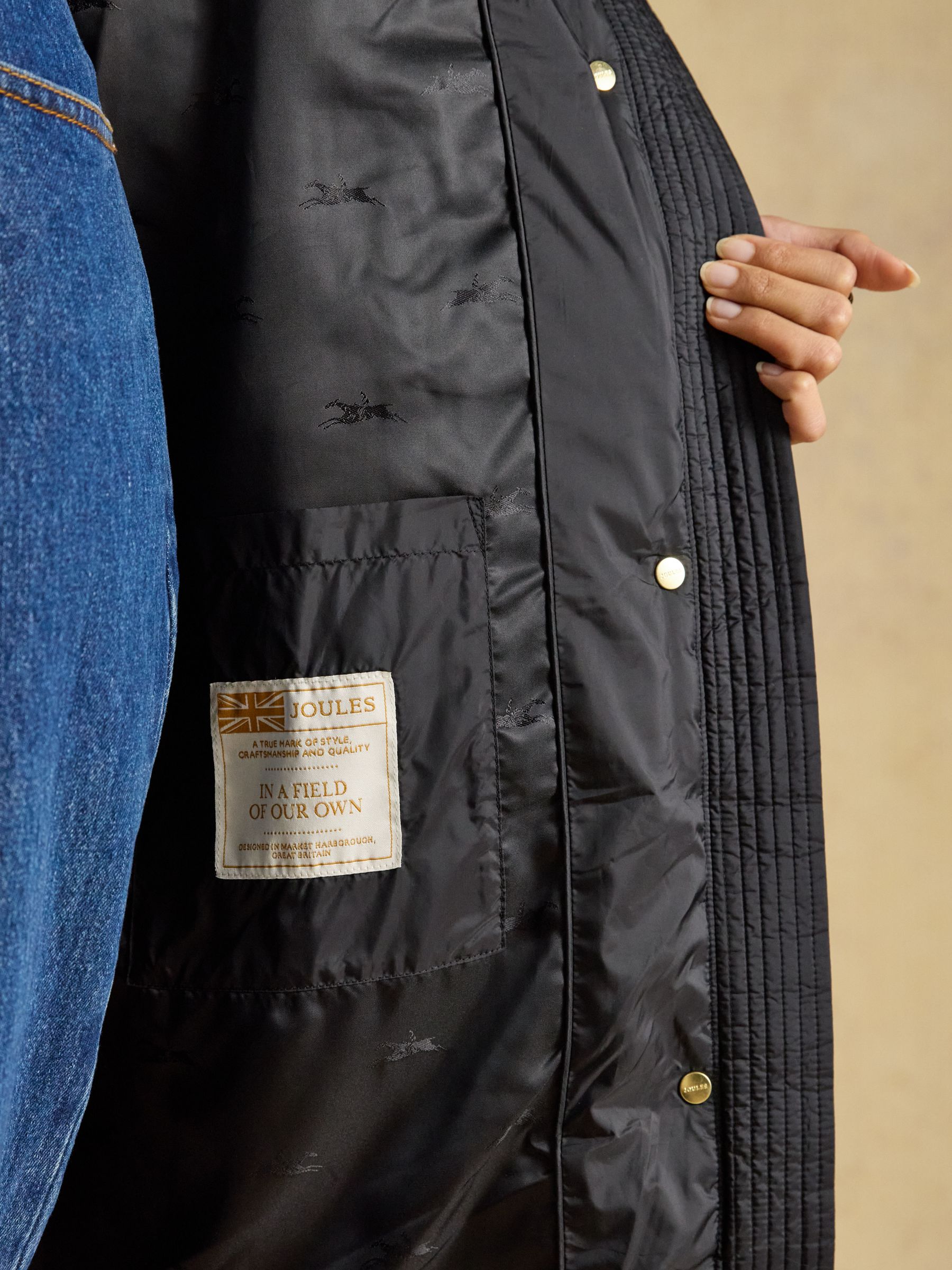 Windborough Black Showerproof Longline Padded Coat with Hood - Image 8 of 10