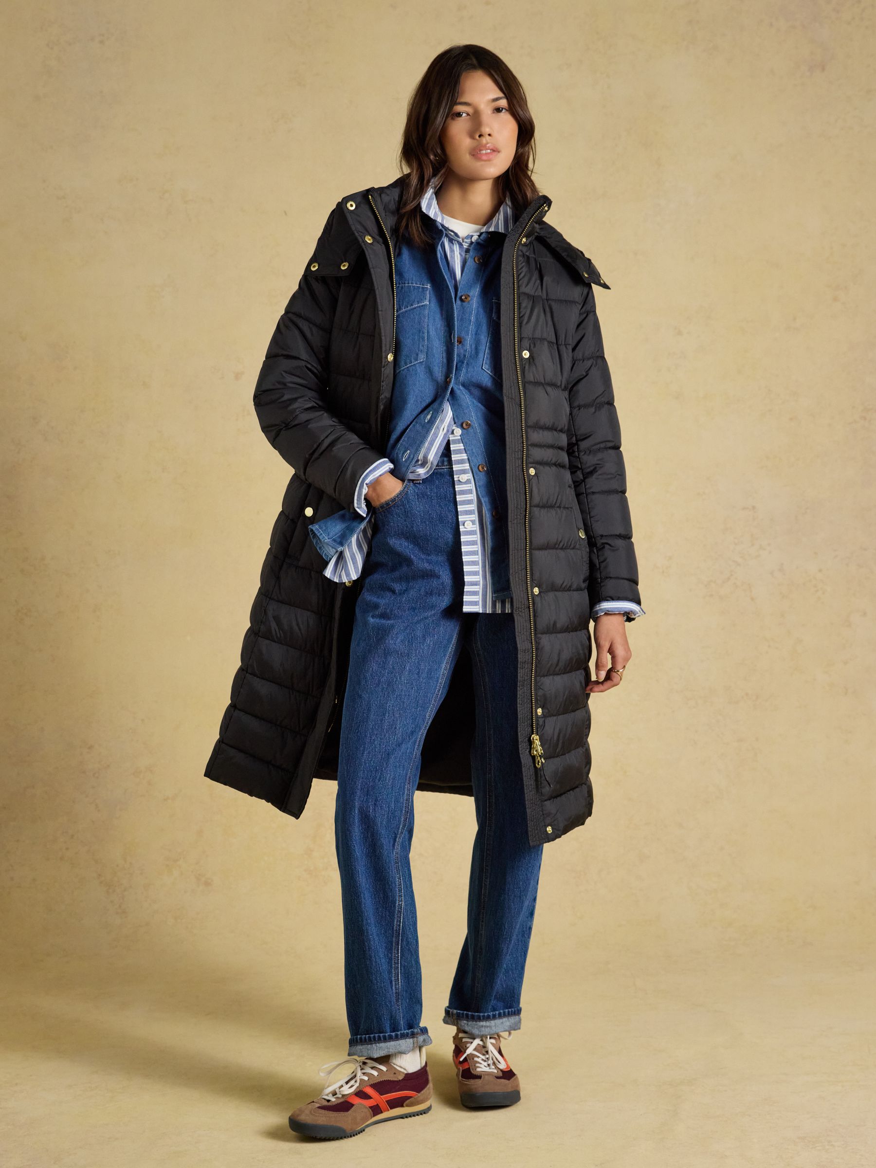 Windborough Black Showerproof Longline Padded Coat with Hood - Image 9 of 10