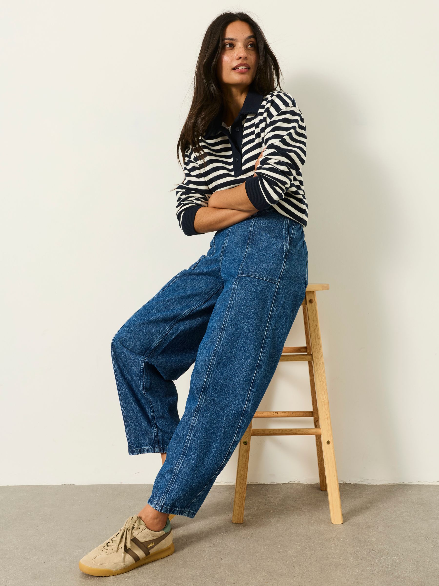 Alev Mid Wash Petite Drawstring Barrel Jeans - Image 6 of 7