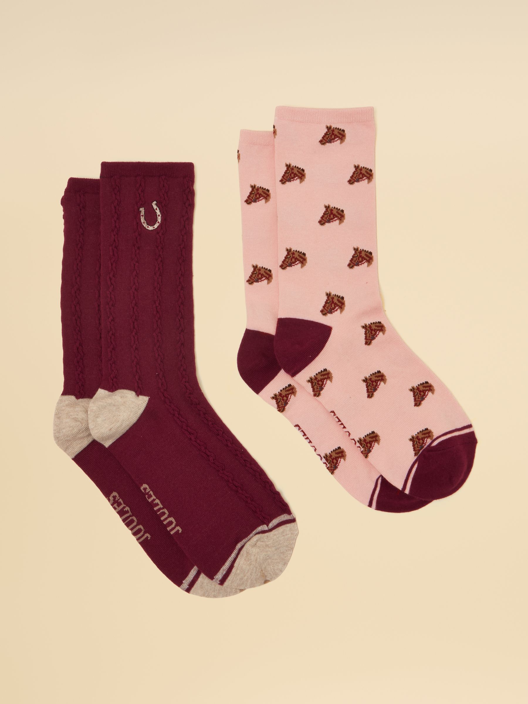 Women's Everyday Pink & Berry Horse Cotton Blend Socks 2 Pack - Image 1 of 3 Women's Everyday Pink & Berry Horse Cotton Blend Socks 2 Pack - Image 1 of 3