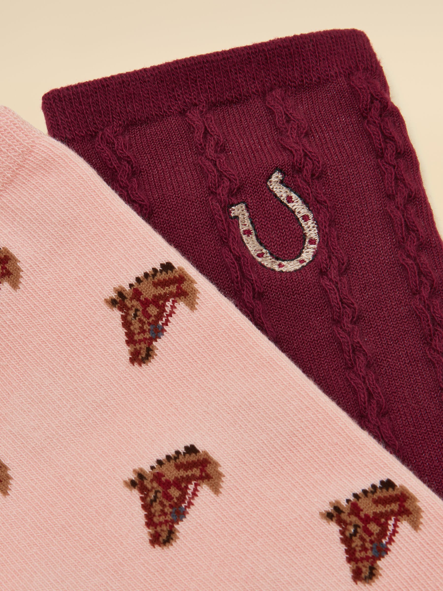 Women's Everyday Pink & Berry Horse Cotton Blend Socks 2 Pack - Image 2 of 3 Women's Everyday Pink & Berry Horse Cotton Blend Socks 2 Pack - Image 2 of 3