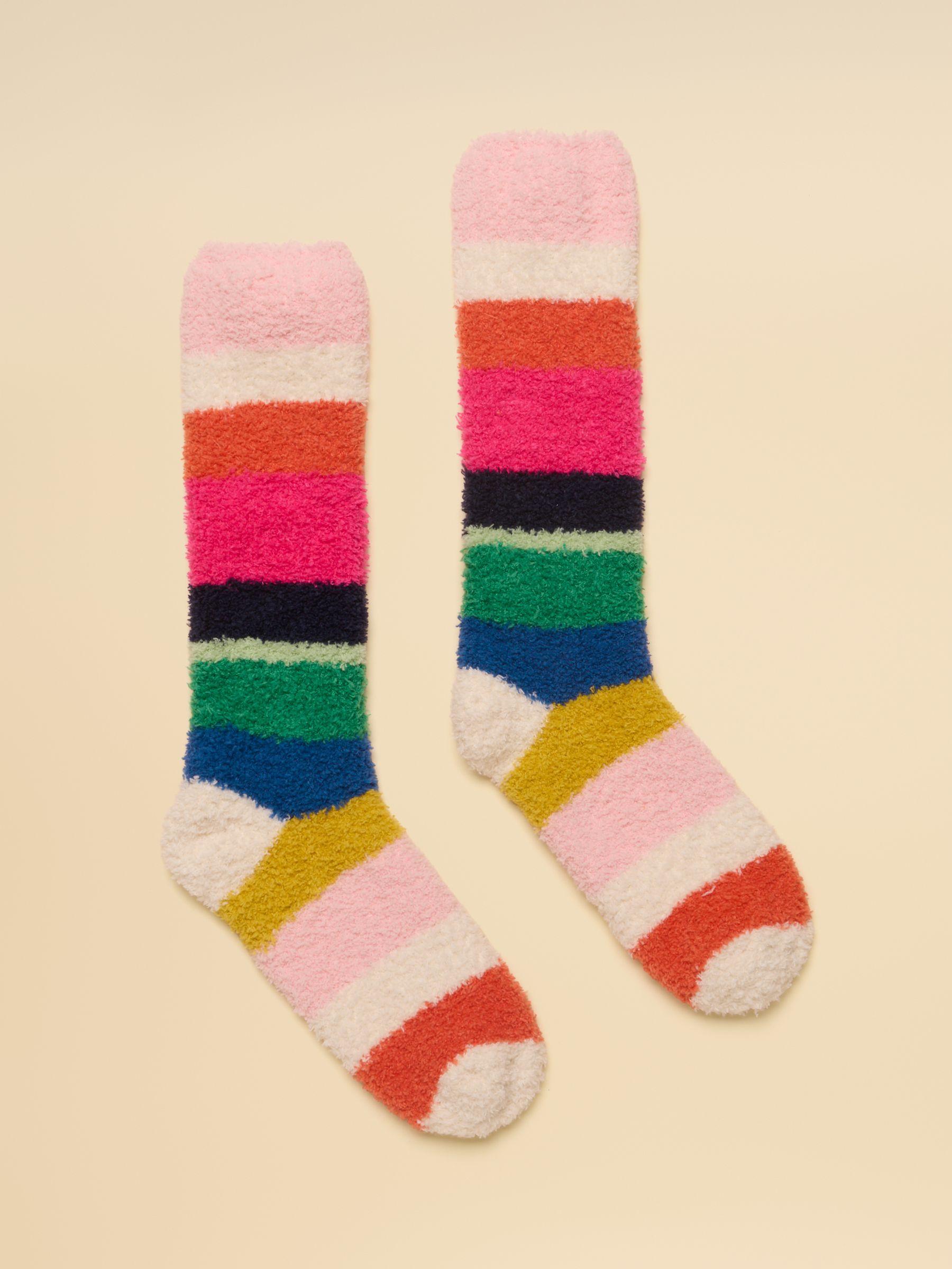 Women's Fluffy Cream Multi Stripe Socks (size 4-8) - Image 1 of 3