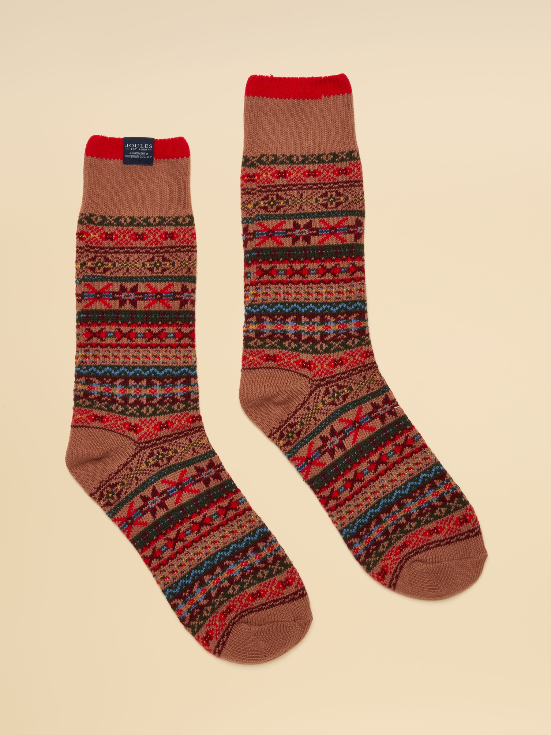Men's Alby Mocha & Blue Fairisle Socks - Image 1 of 3