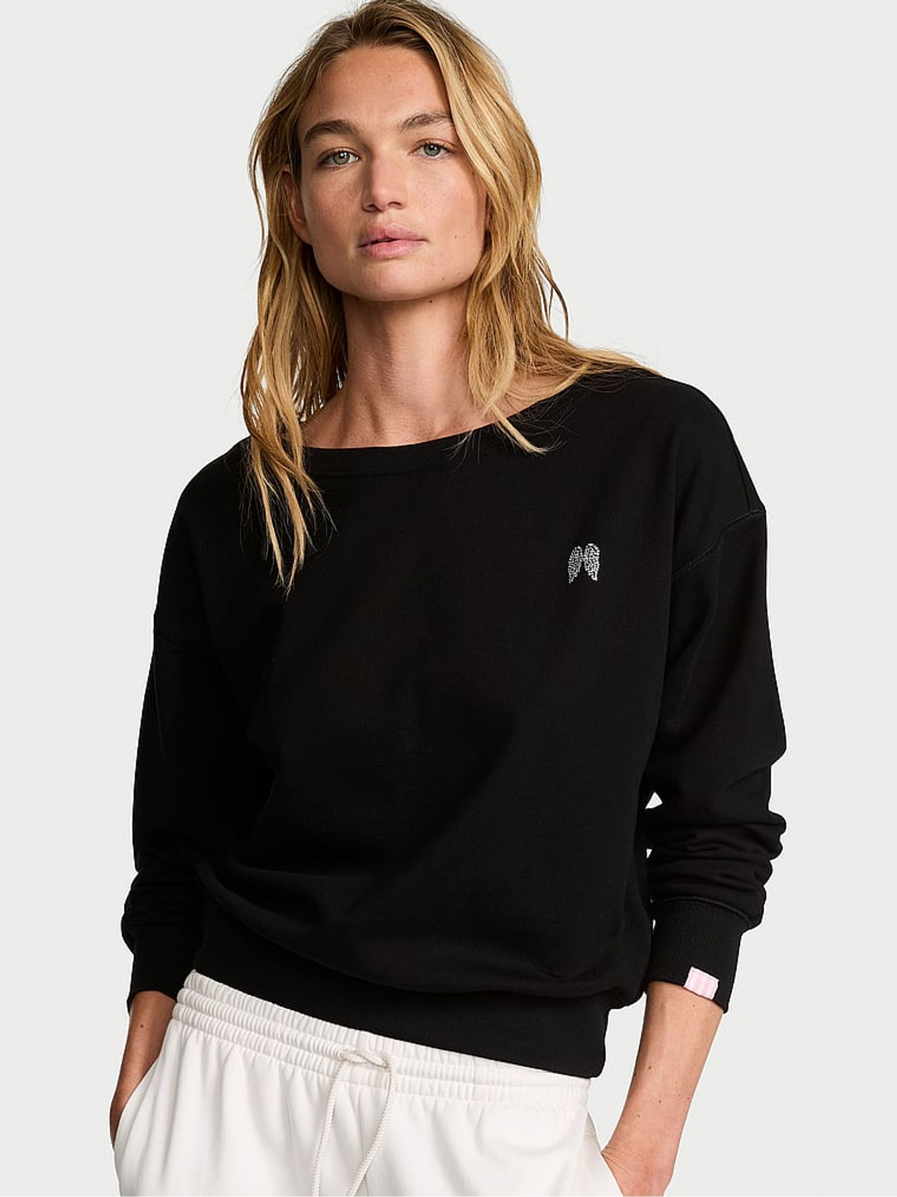 Black Terry Boatneck Sweatshirt - Image 1 of 2