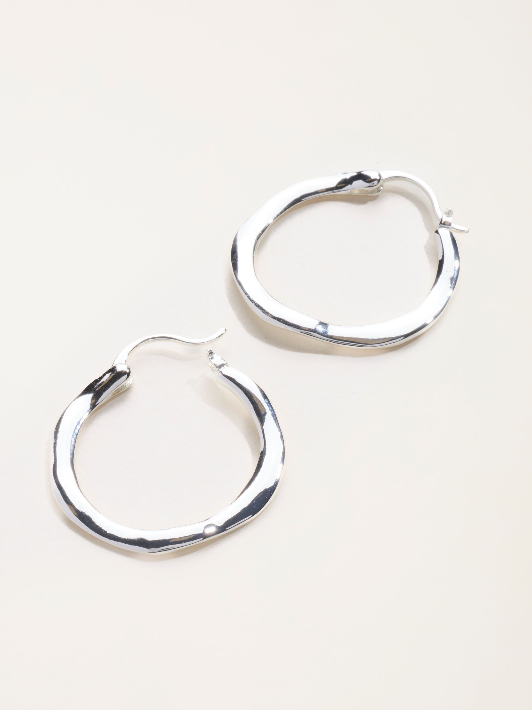 Silver Tone Hammered Hoop Earrings - Image 2 of 3