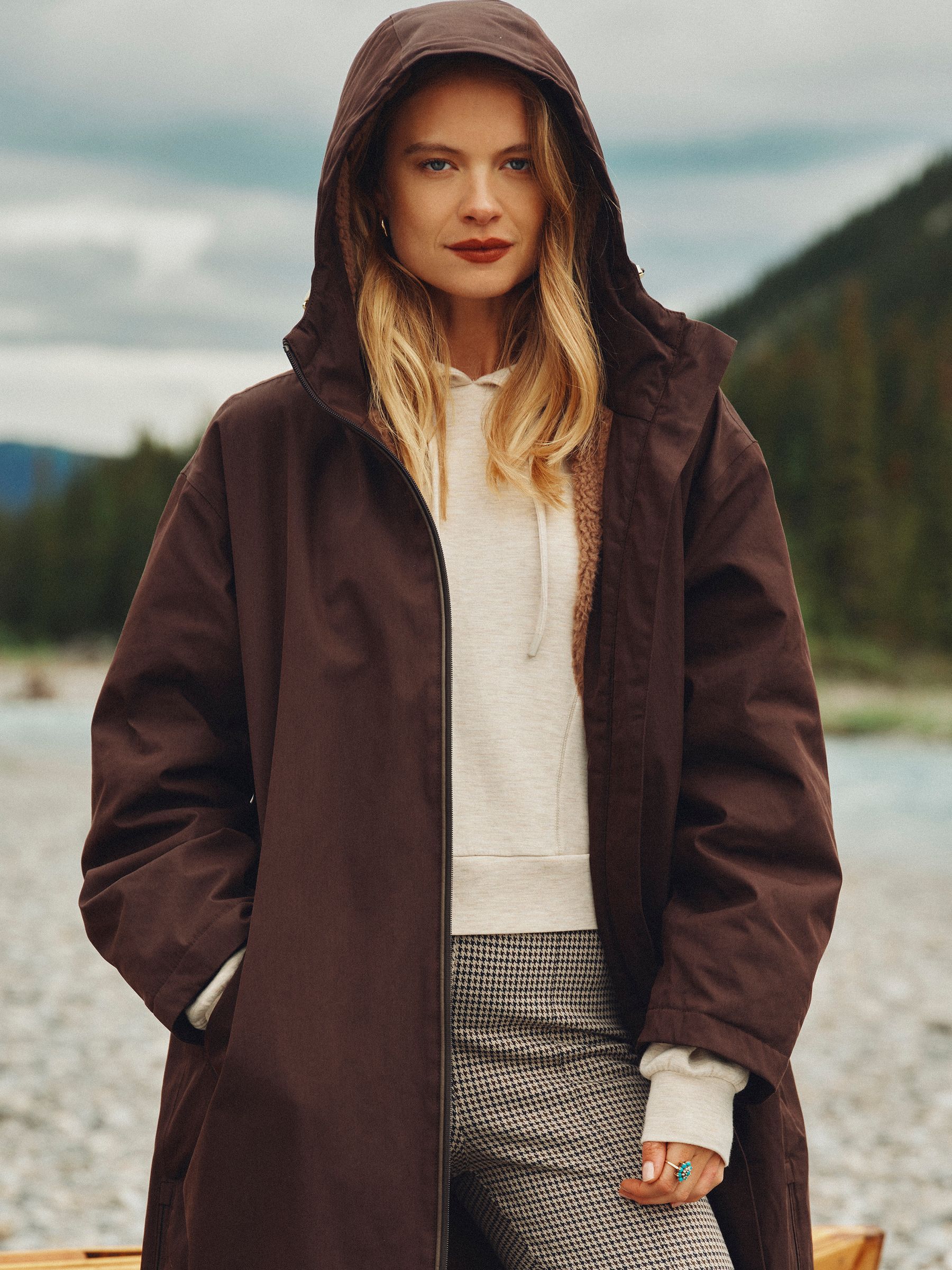 Coverall Chocolate Brown Oversized Fleece Lined Waterproof Coat - Image 3 of 14