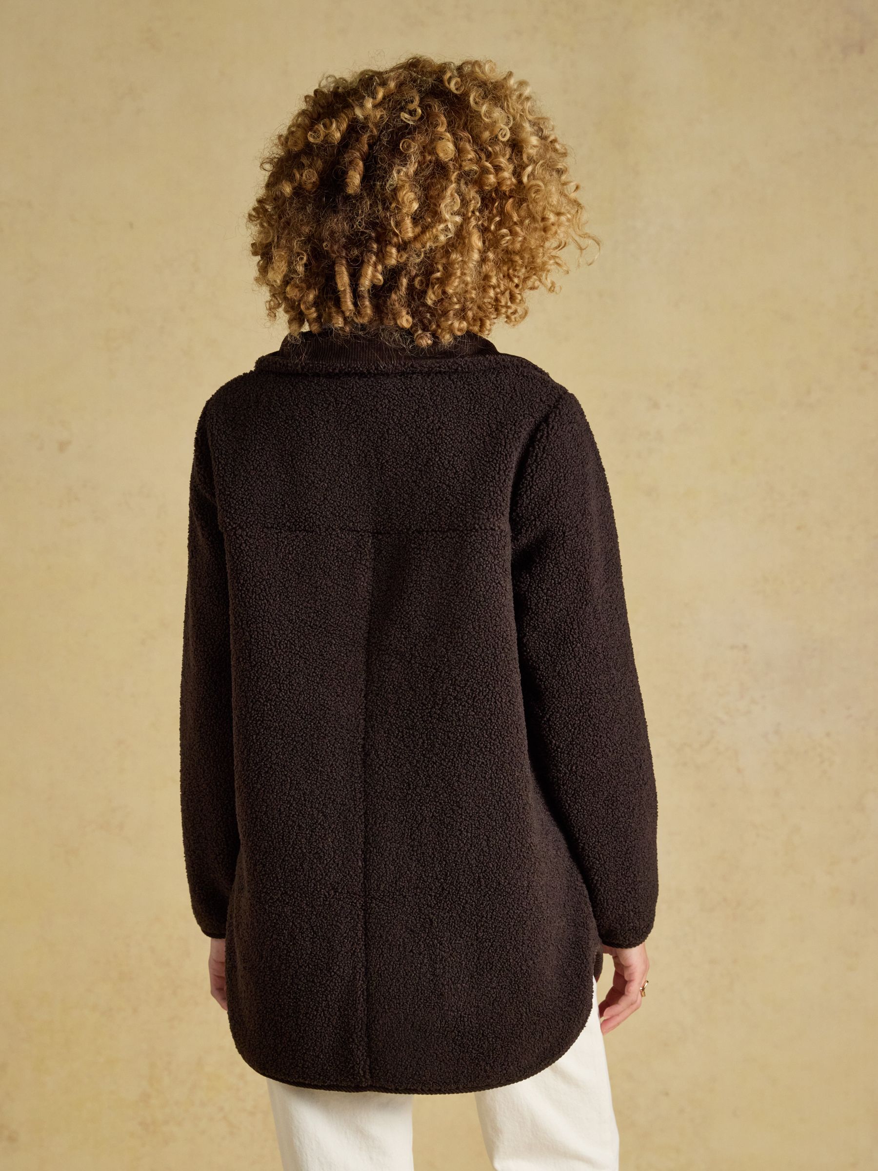 Sadie Chocolate Brown Longline Button Through Fleece Jacket - Image 2 of 9