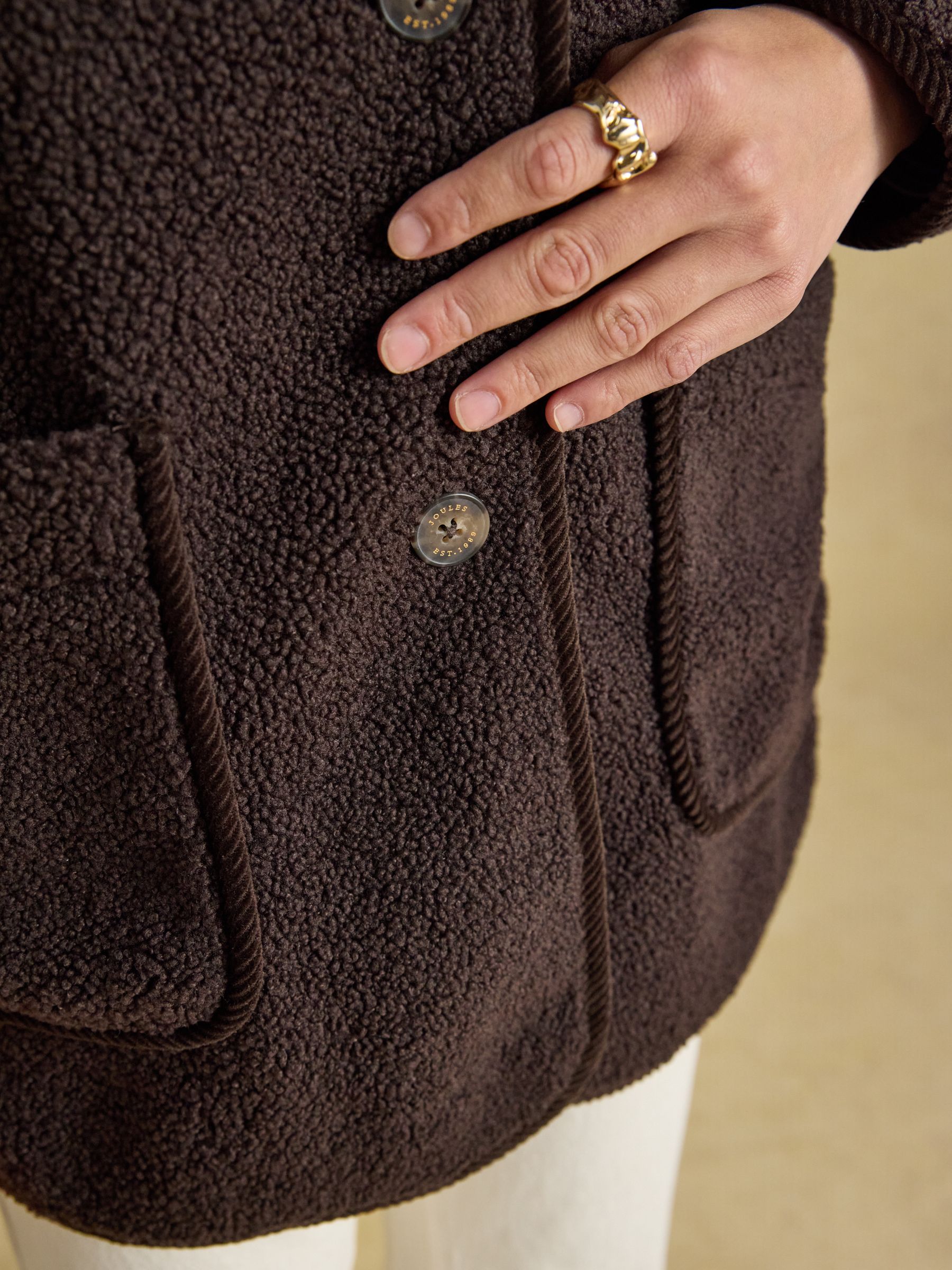 Sadie Chocolate Brown Longline Button Through Fleece Jacket - Image 5 of 9